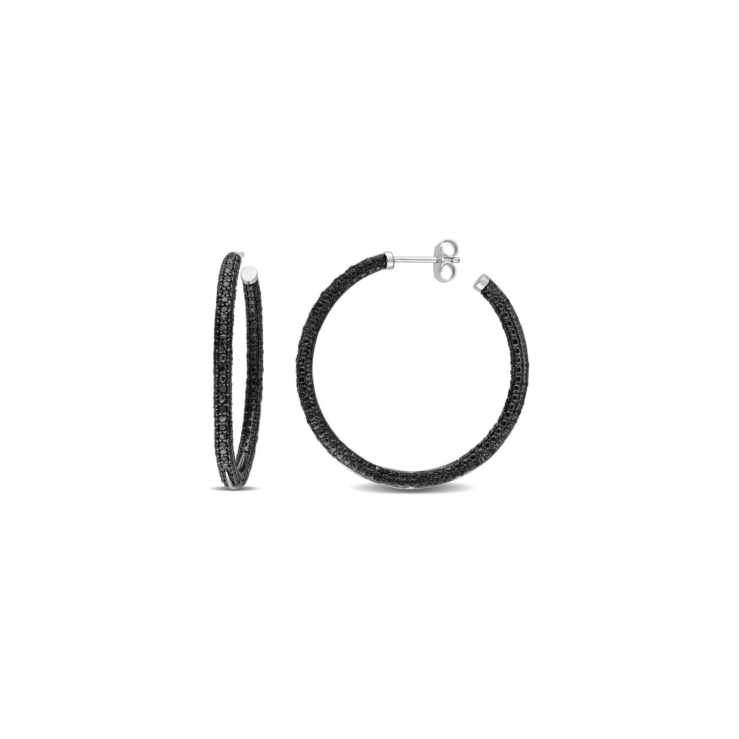 1/4 Carat Black Diamond Hoop Earrings in Sterling Silver