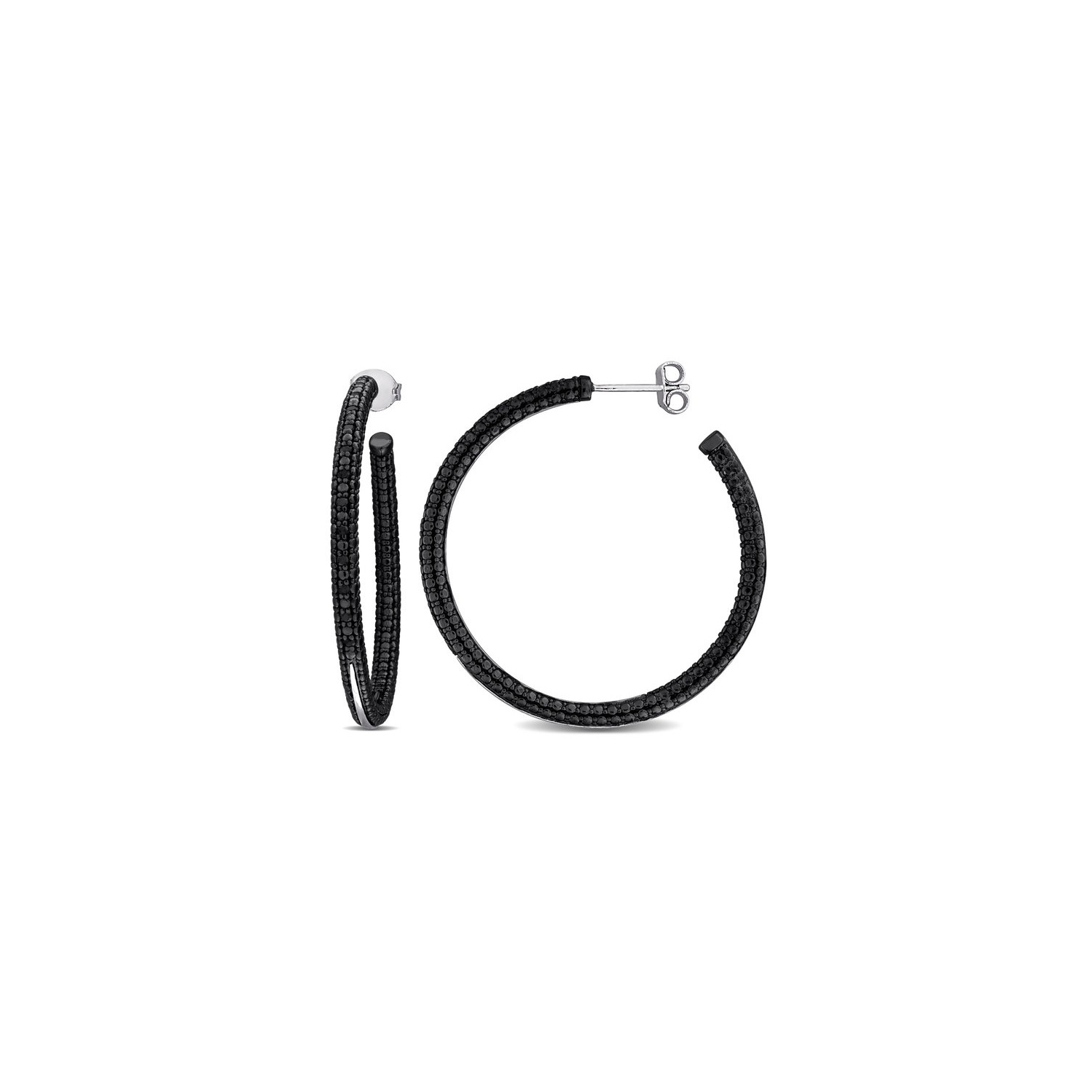 1/4 Carat Black Diamond Hoop Earrings in Sterling Silver