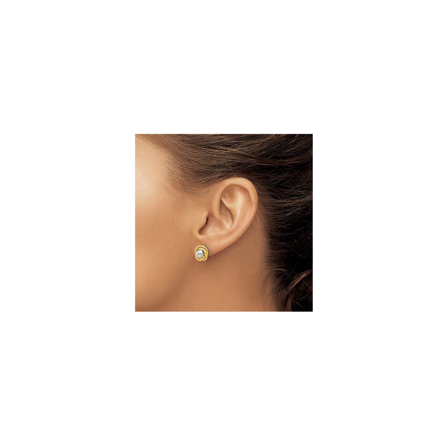 14K Yellow and White Gold Omega Swirl Button Earrings