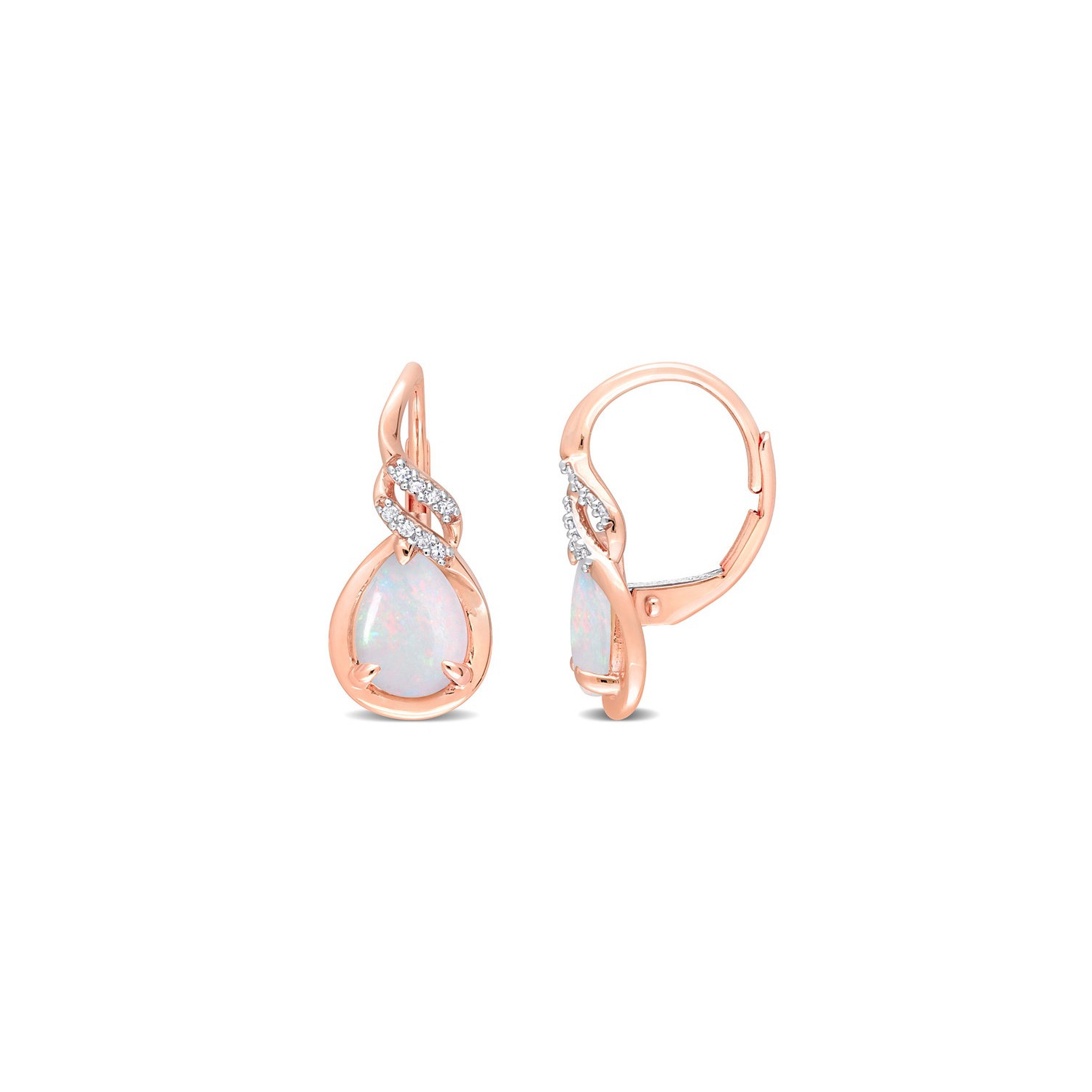 1.26 Carat Opal Leverback Drop Earrings in 10K Pink Gold