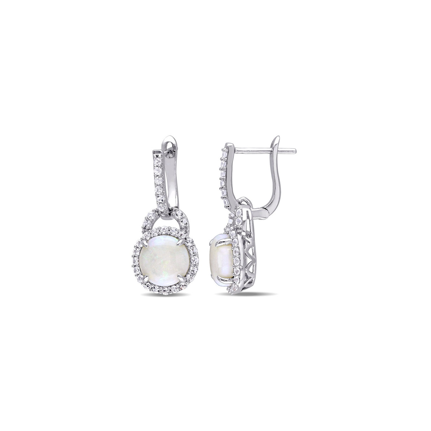 3.10 Carat Opal and White Topaz Dangle Earrings in Sterling Silver