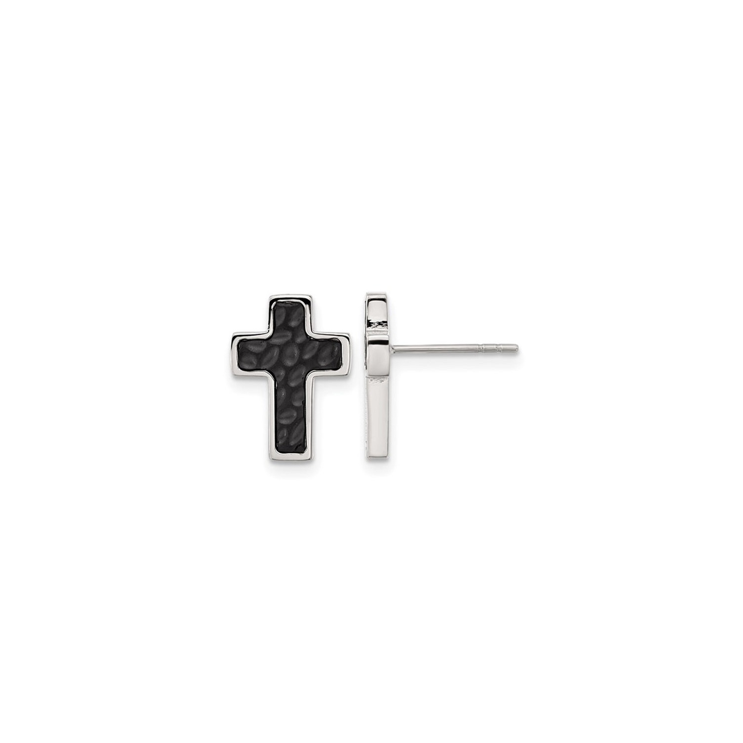 Stainless Steel Polished and Black Plated Cross Earrings