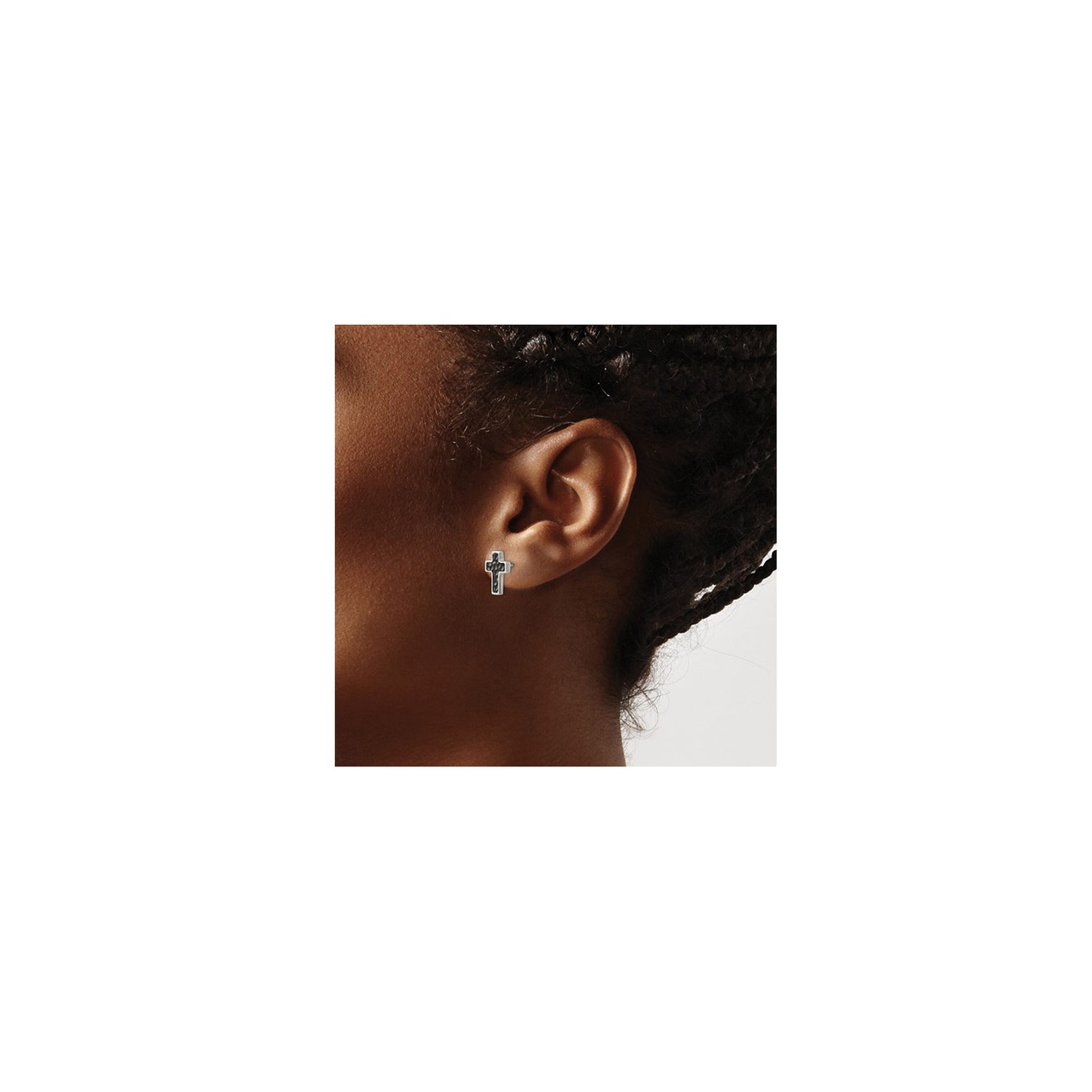 Stainless Steel Polished and Black Plated Cross Earrings