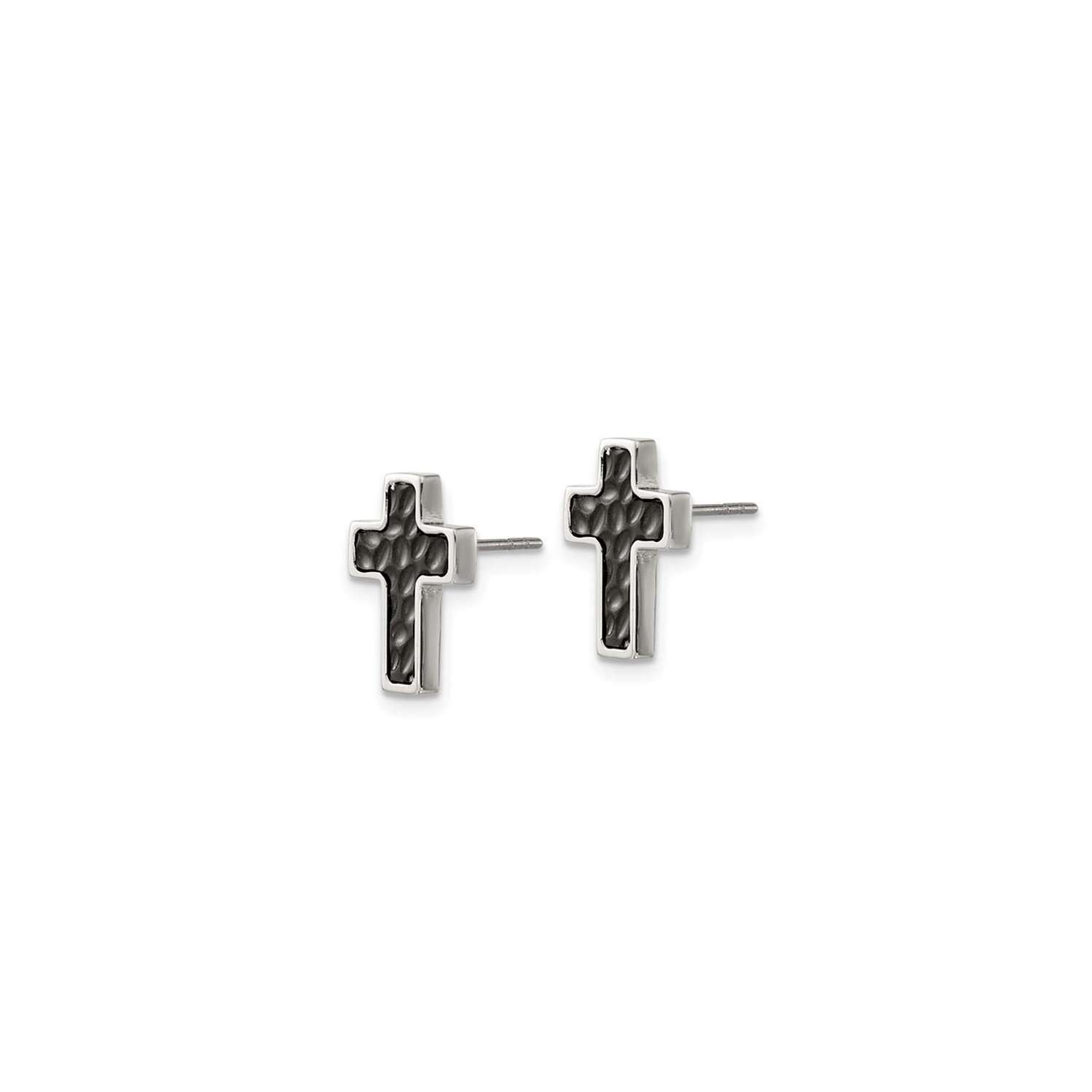Stainless Steel Polished and Black Plated Cross Earrings