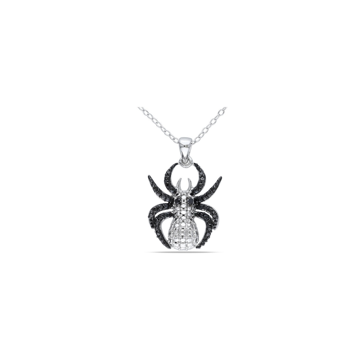 Black Accent Diamond Spider Charm Pendant Necklace in Sterling Silver with Chain