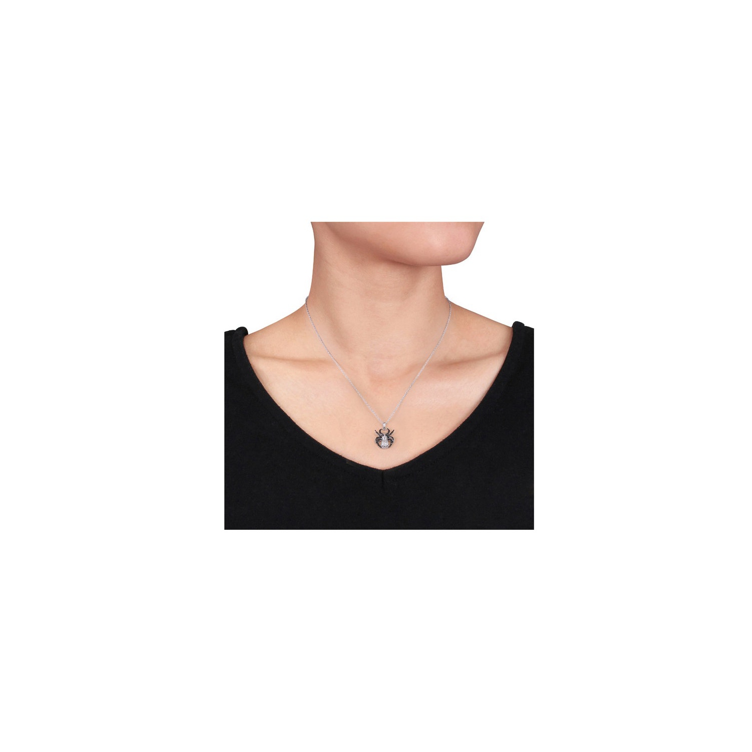 Black Accent Diamond Spider Charm Pendant Necklace in Sterling Silver with Chain
