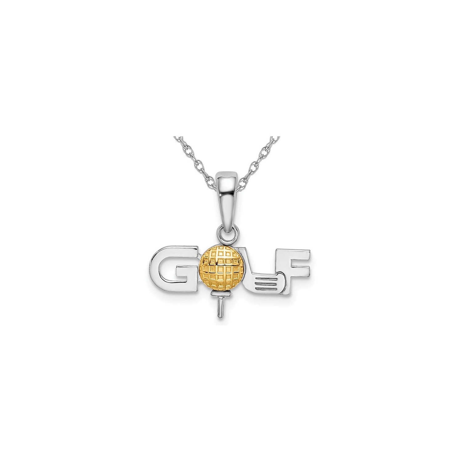 Sterling Silver Polished GOLF Tee Charm Pendant Necklace with Chain