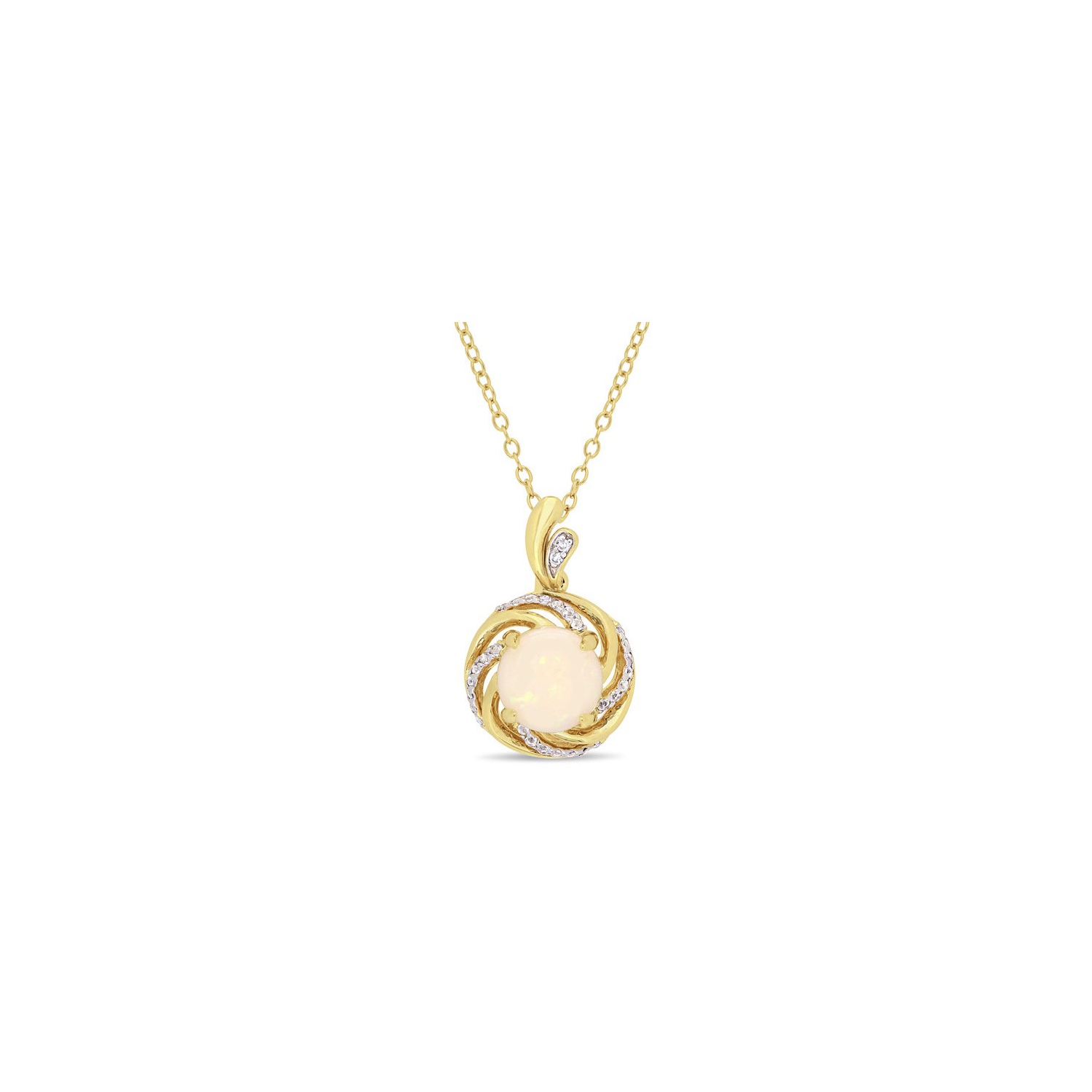 1.39 Carat Opal and White Topaz Halo Pendant Necklace in Yellow Sterling Silver with Chain