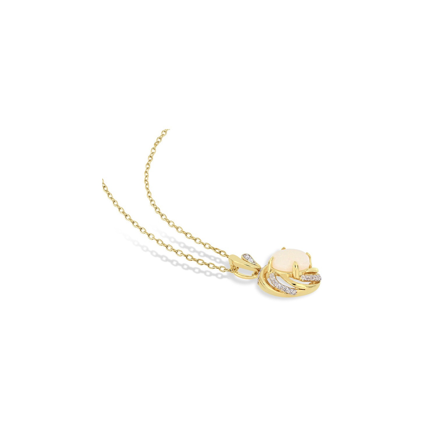 1.39 Carat Opal and White Topaz Halo Pendant Necklace in Yellow Sterling Silver with Chain