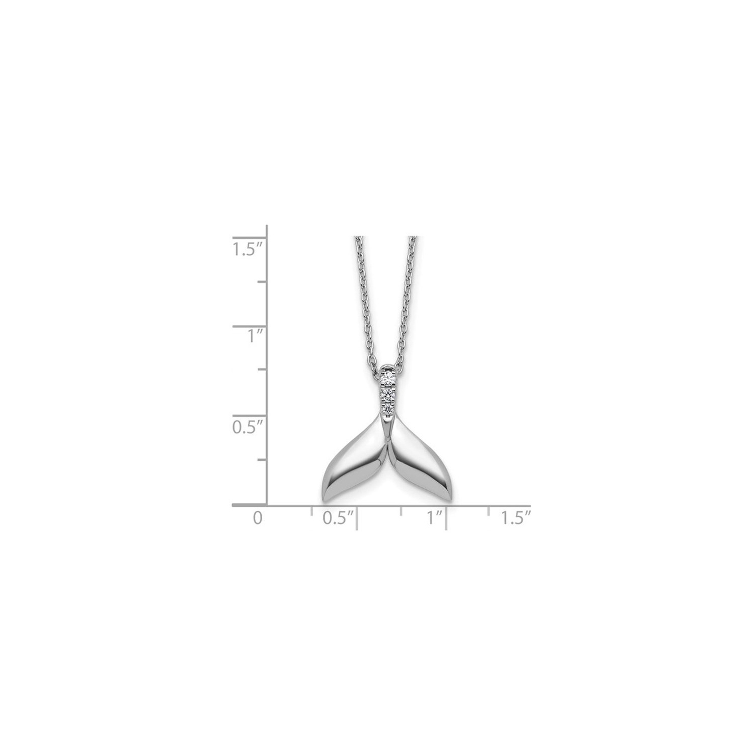 Sterling Silver Whale Tail Charm Pendant Necklace with Chain and Accent Diamonds