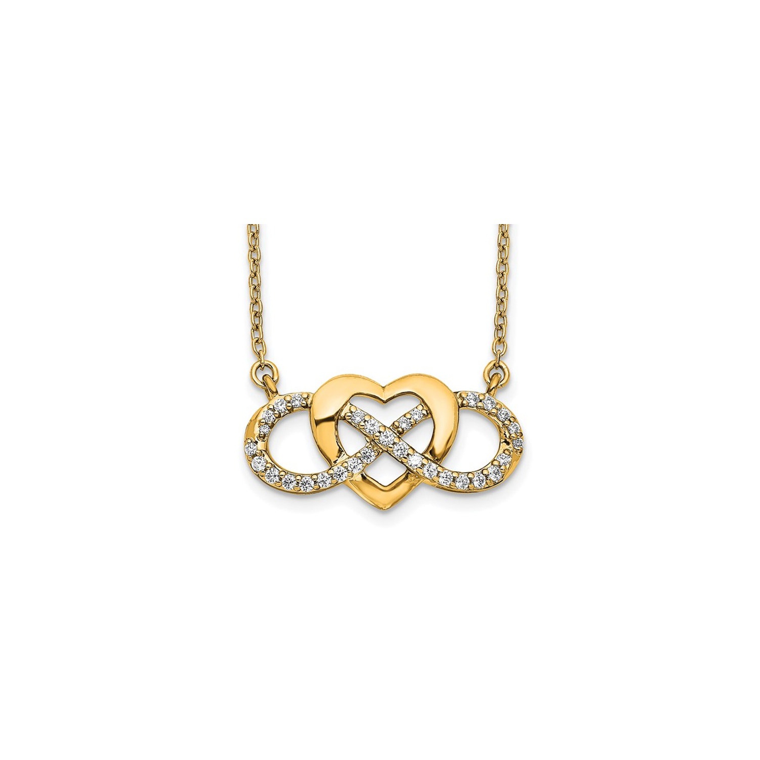 1/5 Carat Diamond Heart Infinity Necklace Pendant in 14K Yellow Gold with Chain