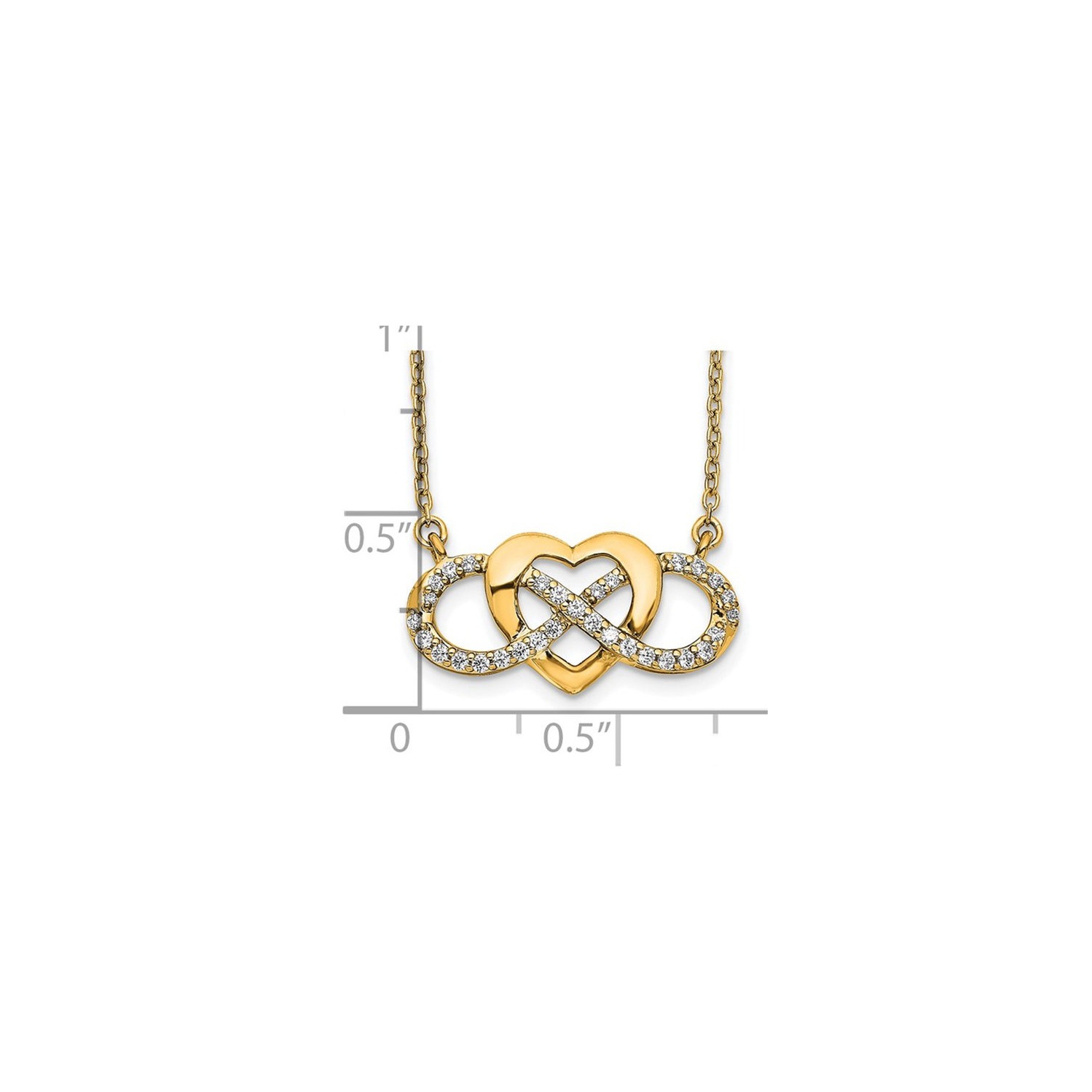1/5 Carat Diamond Heart Infinity Necklace Pendant in 14K Yellow Gold with Chain