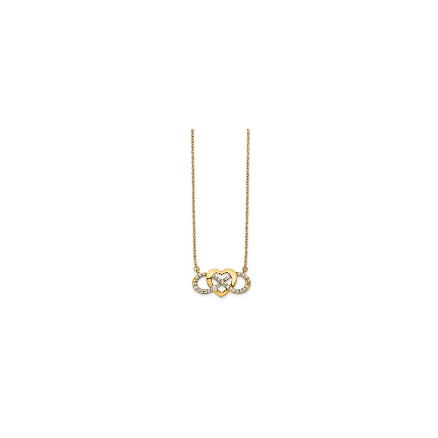 1/5 Carat Diamond Heart Infinity Necklace Pendant in 14K Yellow Gold with Chain