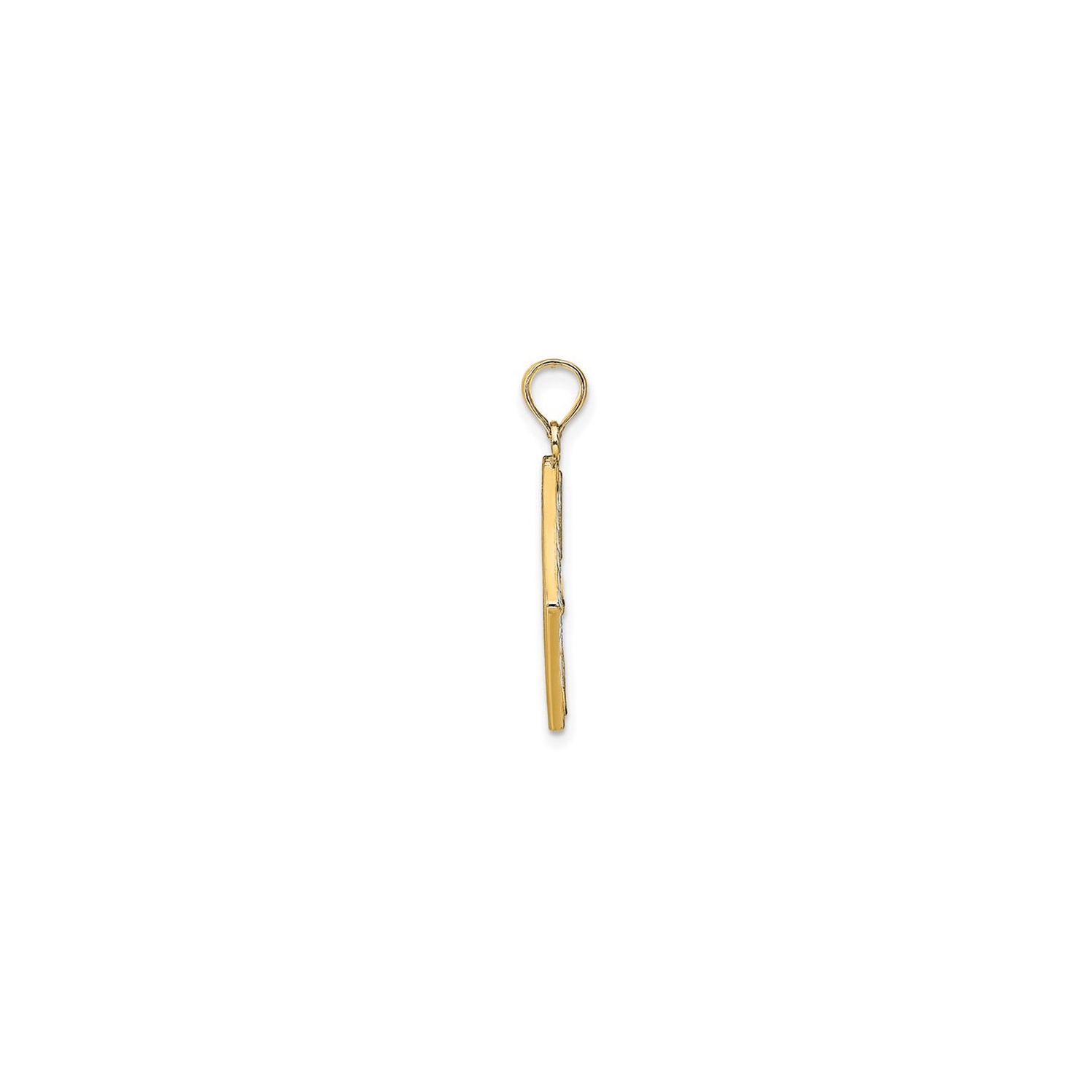 14K Yellow Gold Flower and Cross Square Charm Pendant