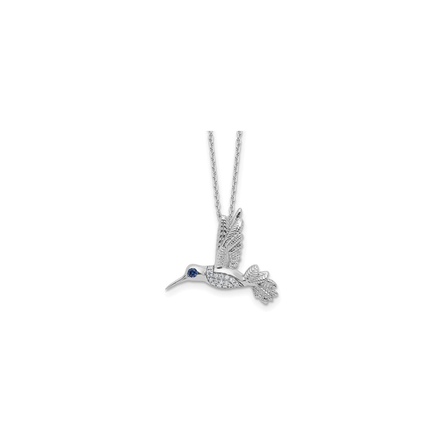 Sterling Silver Hummingbird Charm Pendant Necklace with Chain and Accent Diamonds