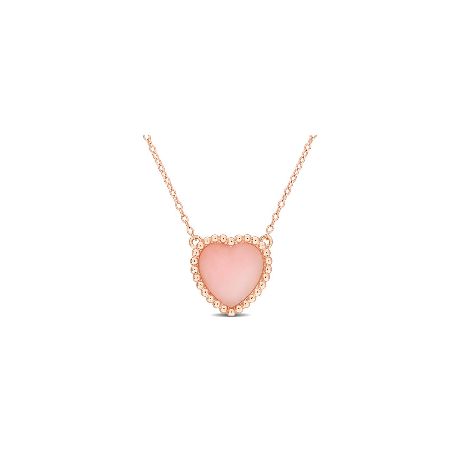 5.00 Carat Pink Opal Heart Pendant Necklace in Rose Plated Sterling Silver with Chain