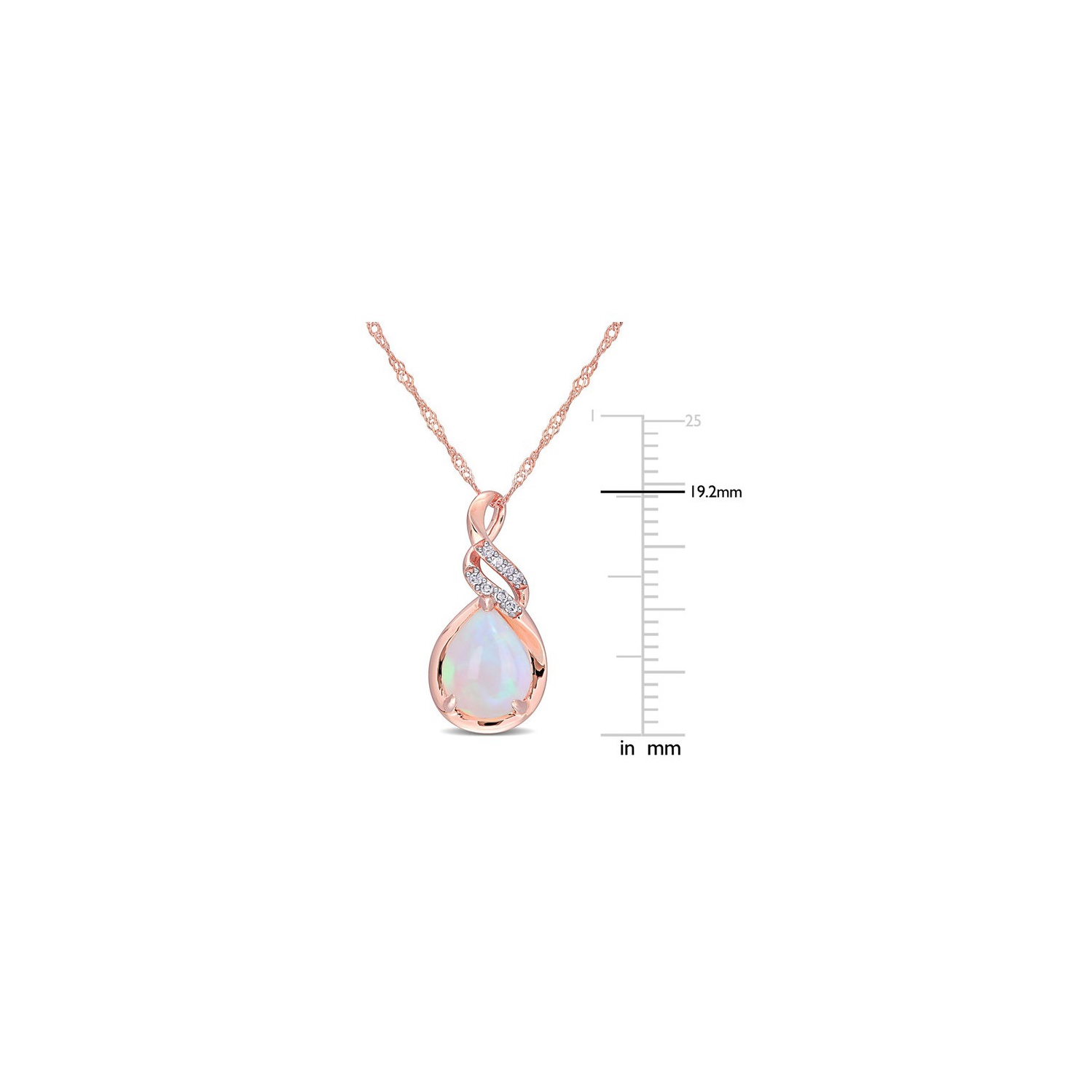 1.20 Carat Blue Opal Drop Twist Pendant Necklace in 10K Rose PInk Gold with Chain