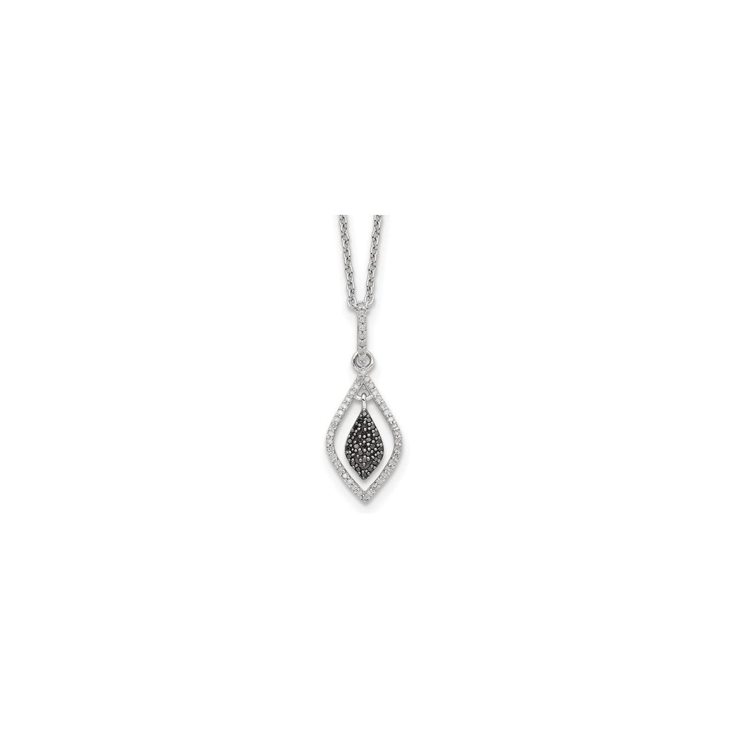 1/5 Carat Black & White Diamond Drop Pendant Necklace in Sterling Silver with Chain