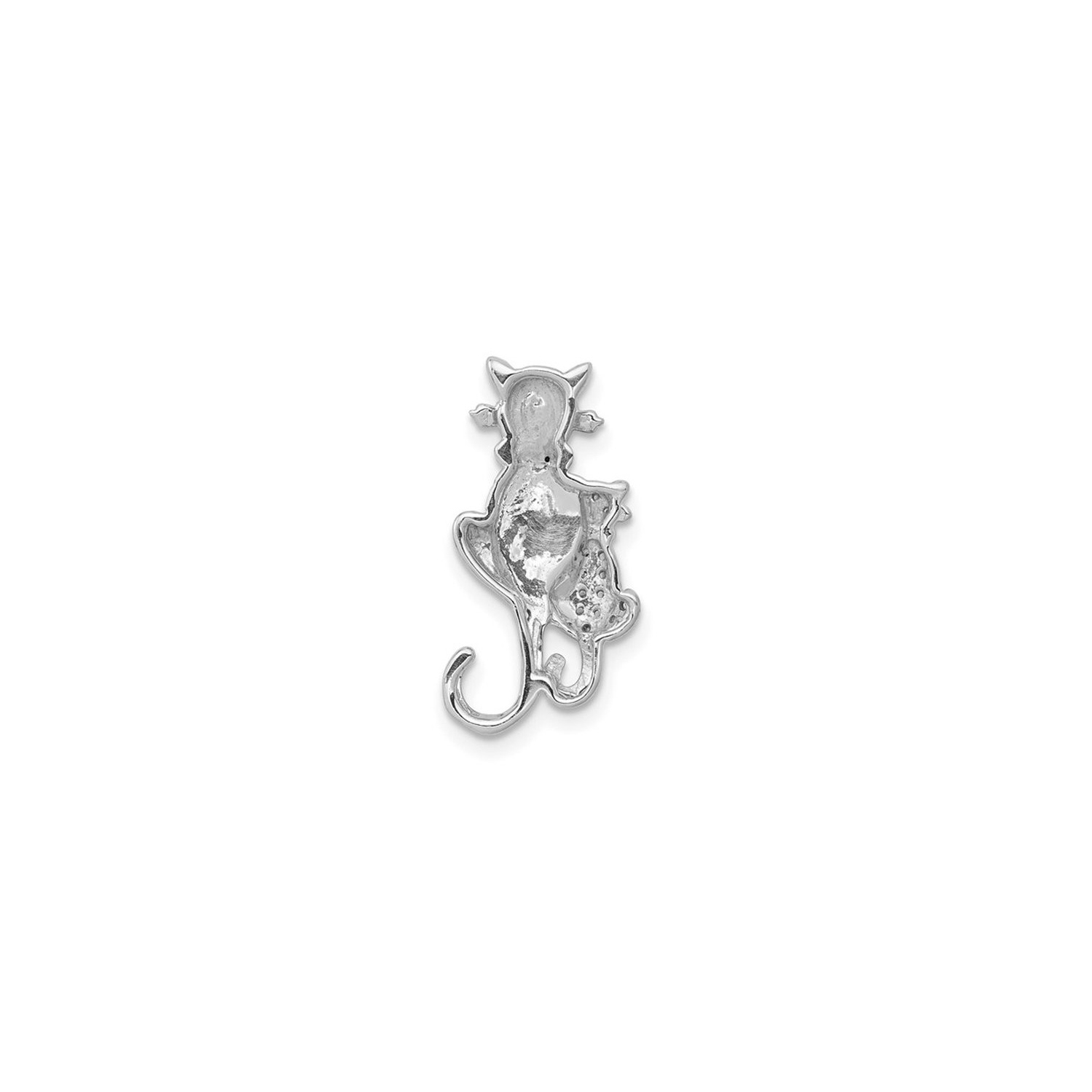 14K White Gold Cat Pendant with Black and White Accent Diamond Accents