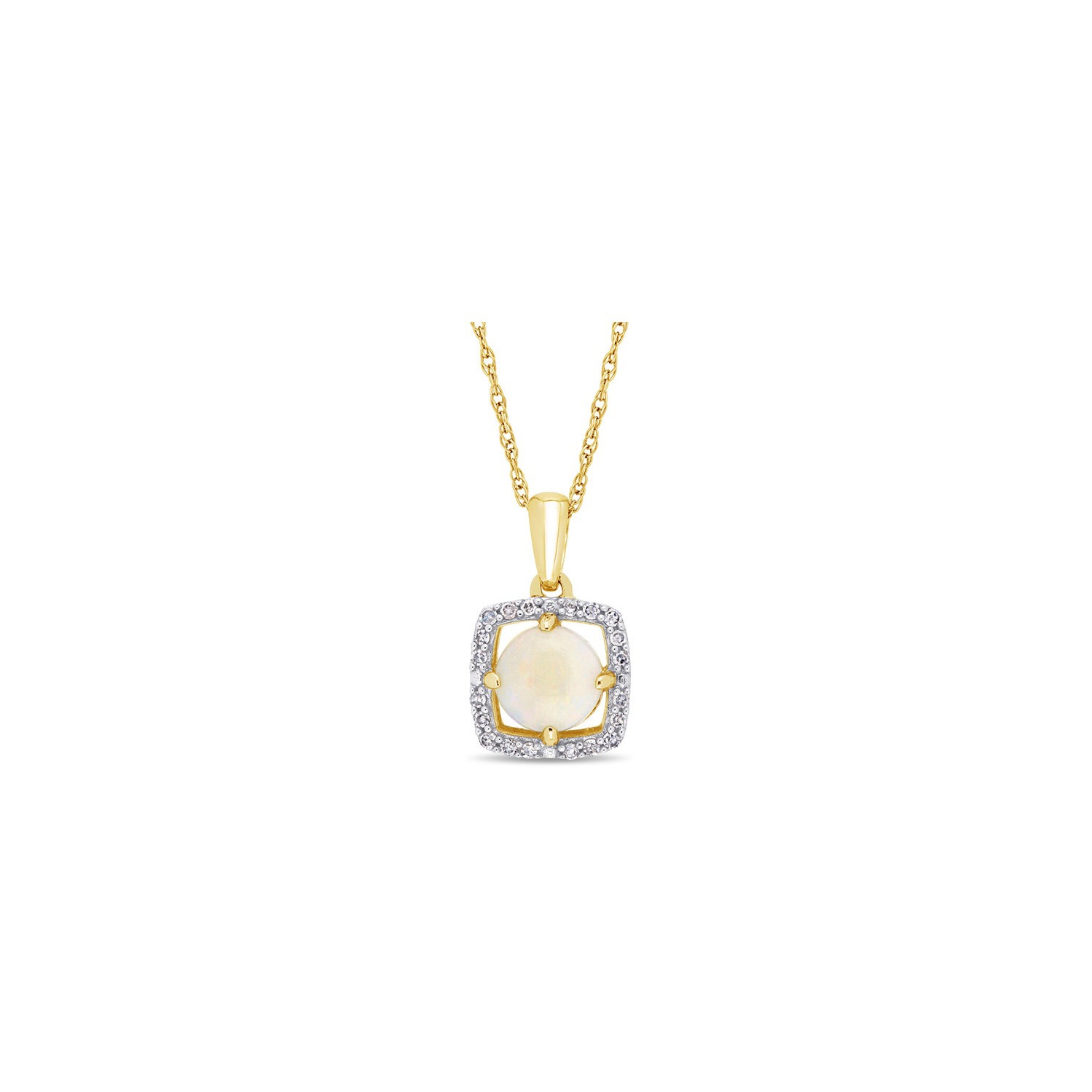 3/5 Carat Opal Halo Pendant Necklace in 10K Yellow Gold with Chain with Diamonds