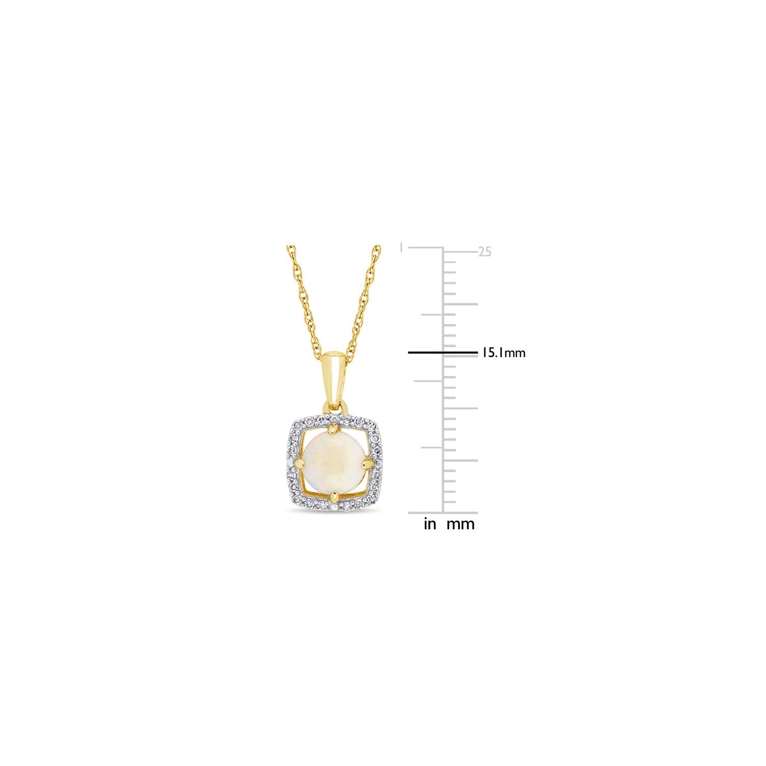3/5 Carat Opal Halo Pendant Necklace in 10K Yellow Gold with Chain with Diamonds