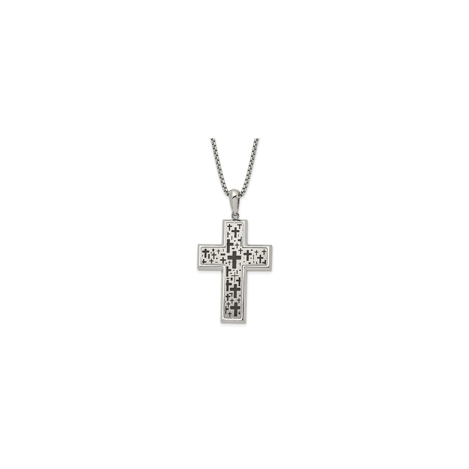 Mens Stainless Steel Polished Cross Pendant Necklace with Chain