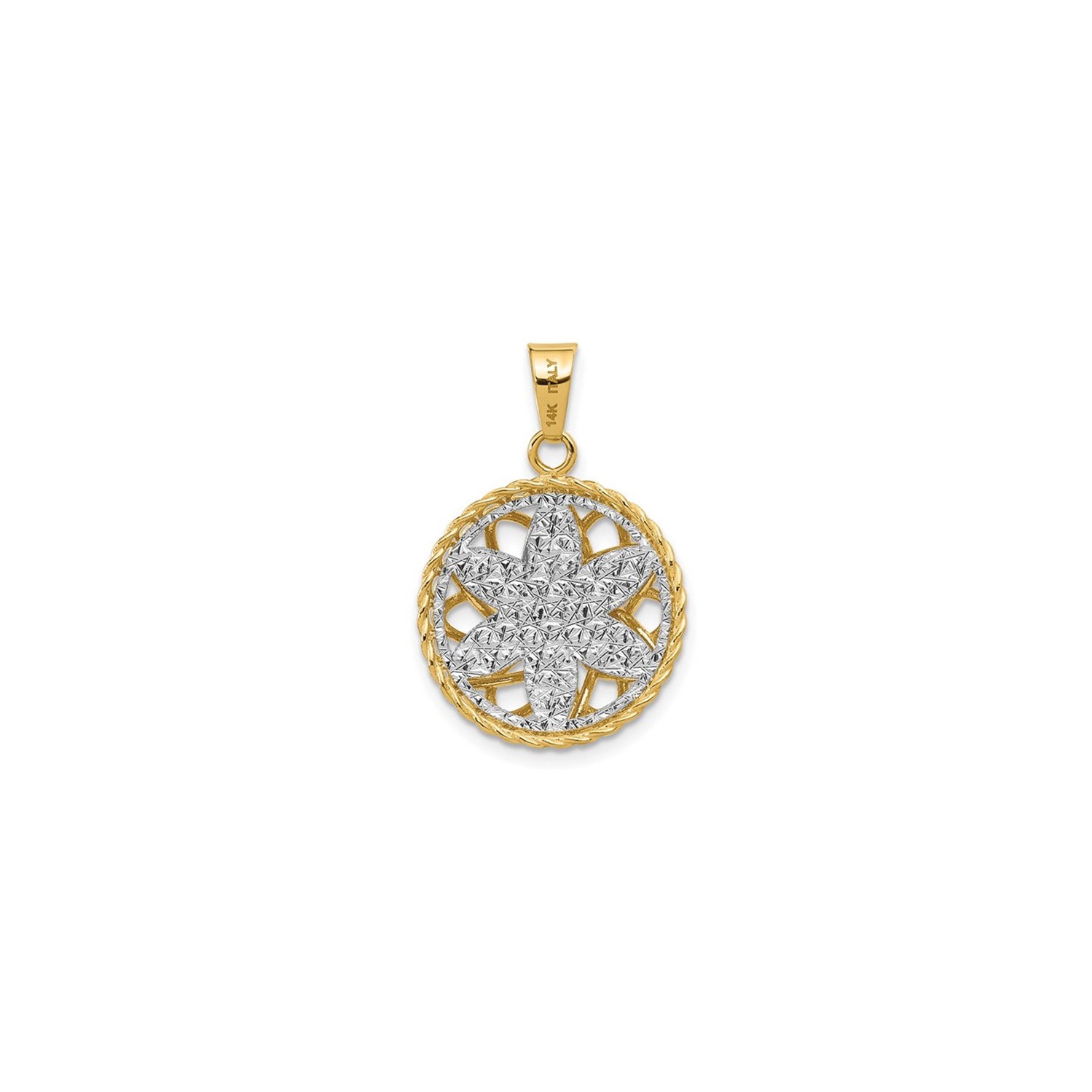14K Yellow Gold Diamond-Cut Circle Pendant