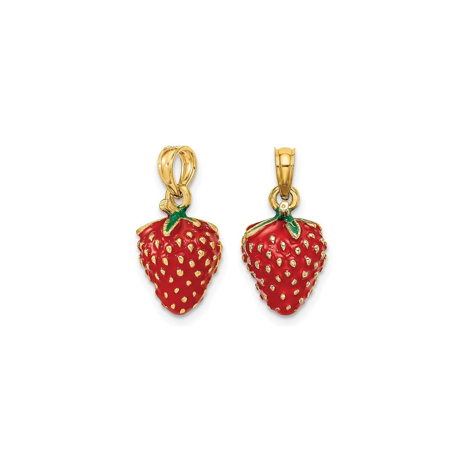 14K Yellow Gold Puffed Strawberry Charm Pendant