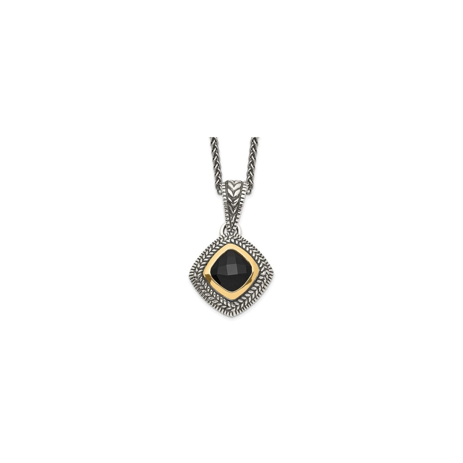 Sterling Silver Antiqued Black Onyx Pendant Necklace with Chain