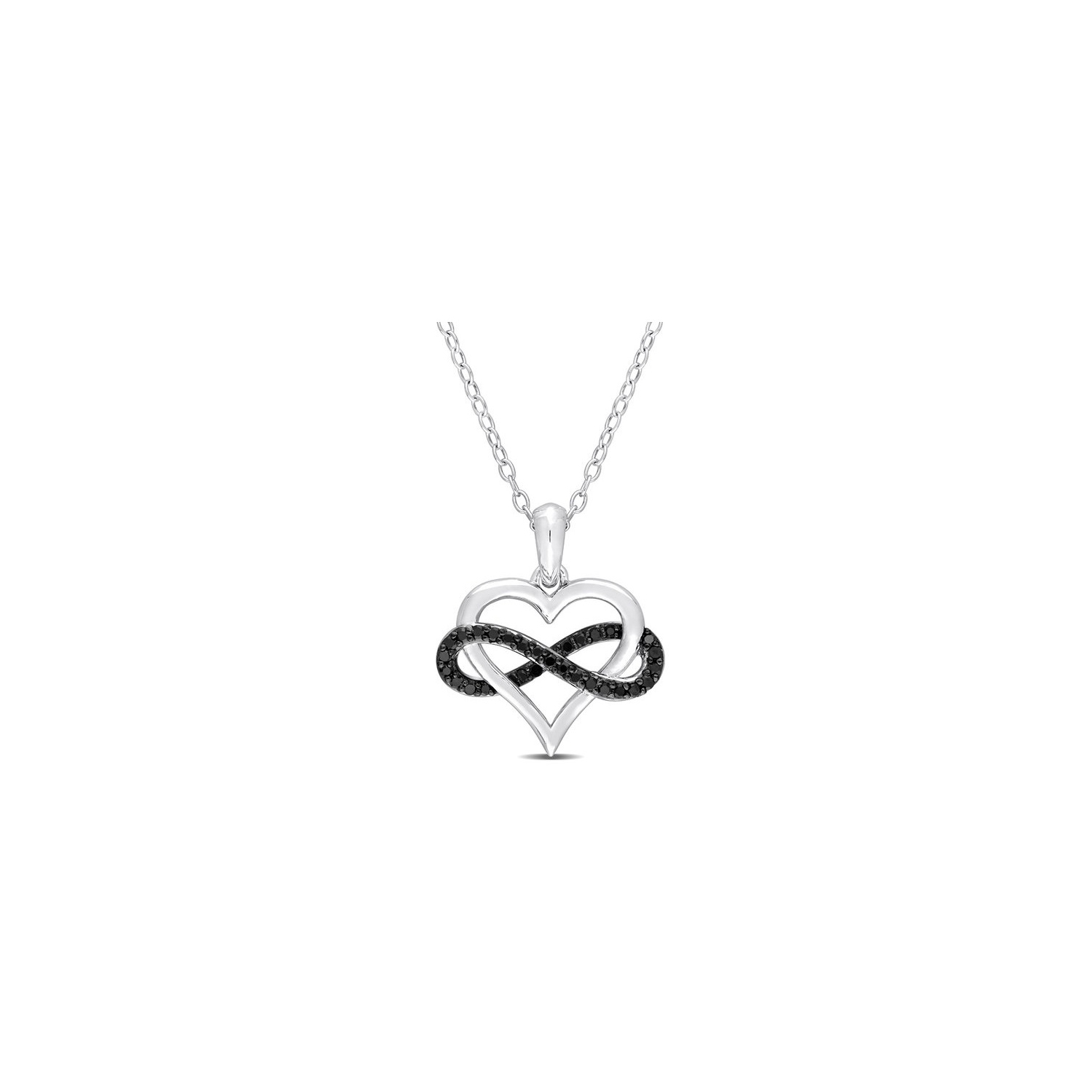 ★ROSEMONT★ Silver Black Heart Necklace RC24B34J Treated Black Diamond Accent Mom Heart Necklace in Sterling