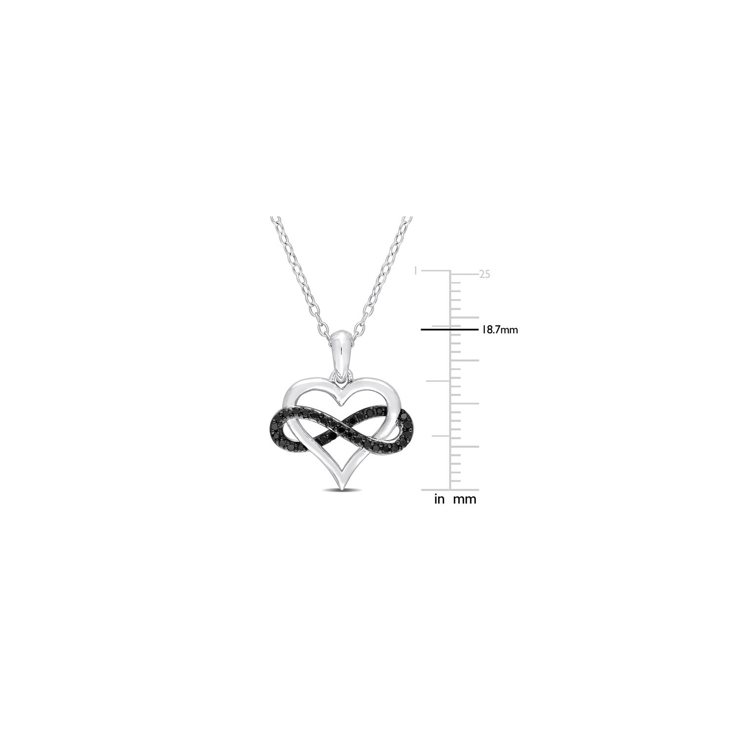1/7 Carat Black Diamond Infinity Heart Pendant Necklace in Sterling Silver with Chain