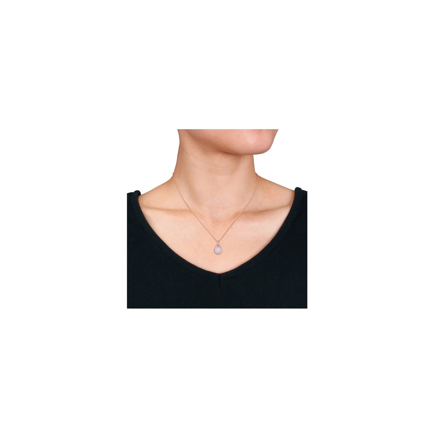 3.26 Carat Blue Opal and White Topaz Halo Pendant Necklace in Rose Sterling Silver with Chain