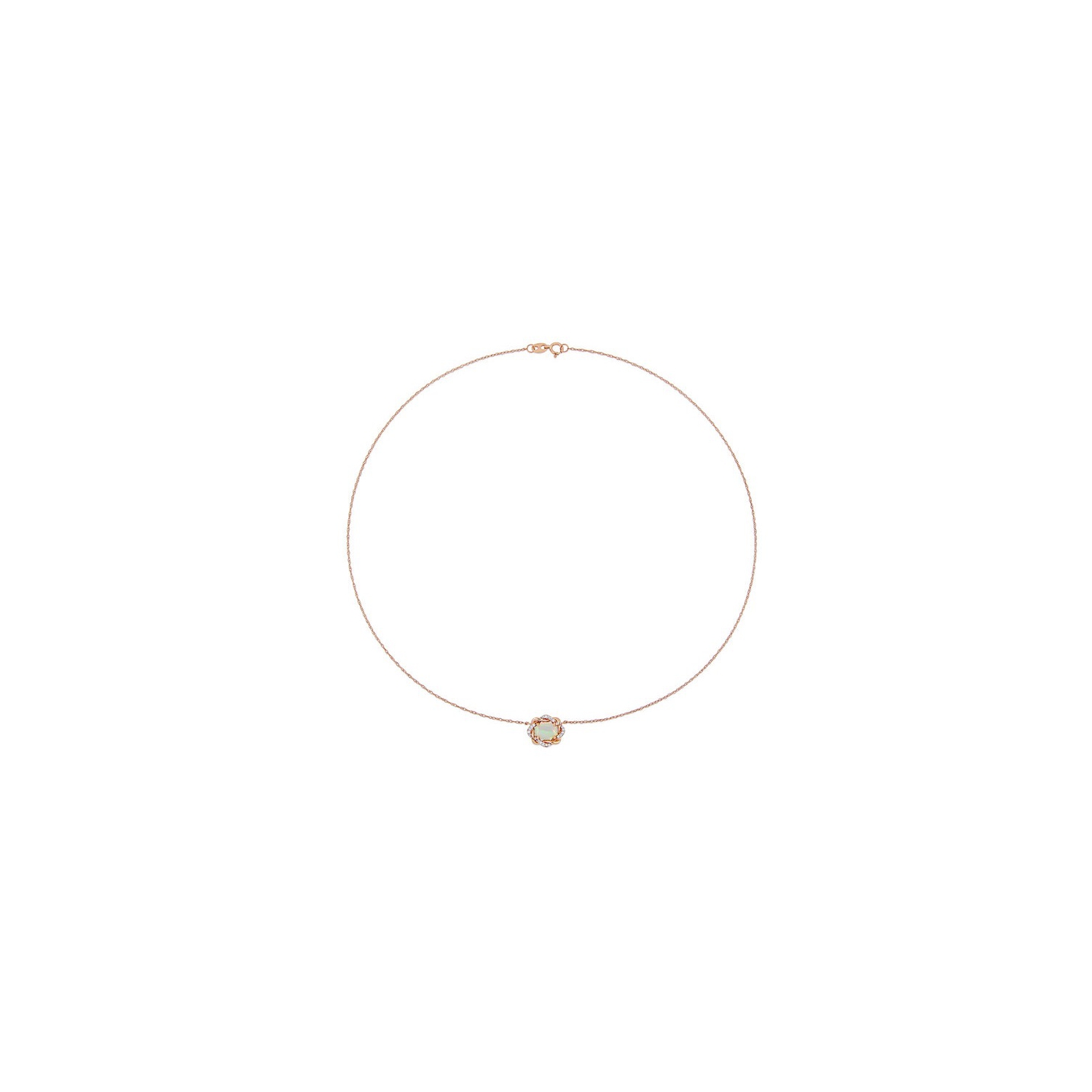 3/4 Carat Ethiopian Blue Opal Halo Necklace in 10K Rose Gold with Chain