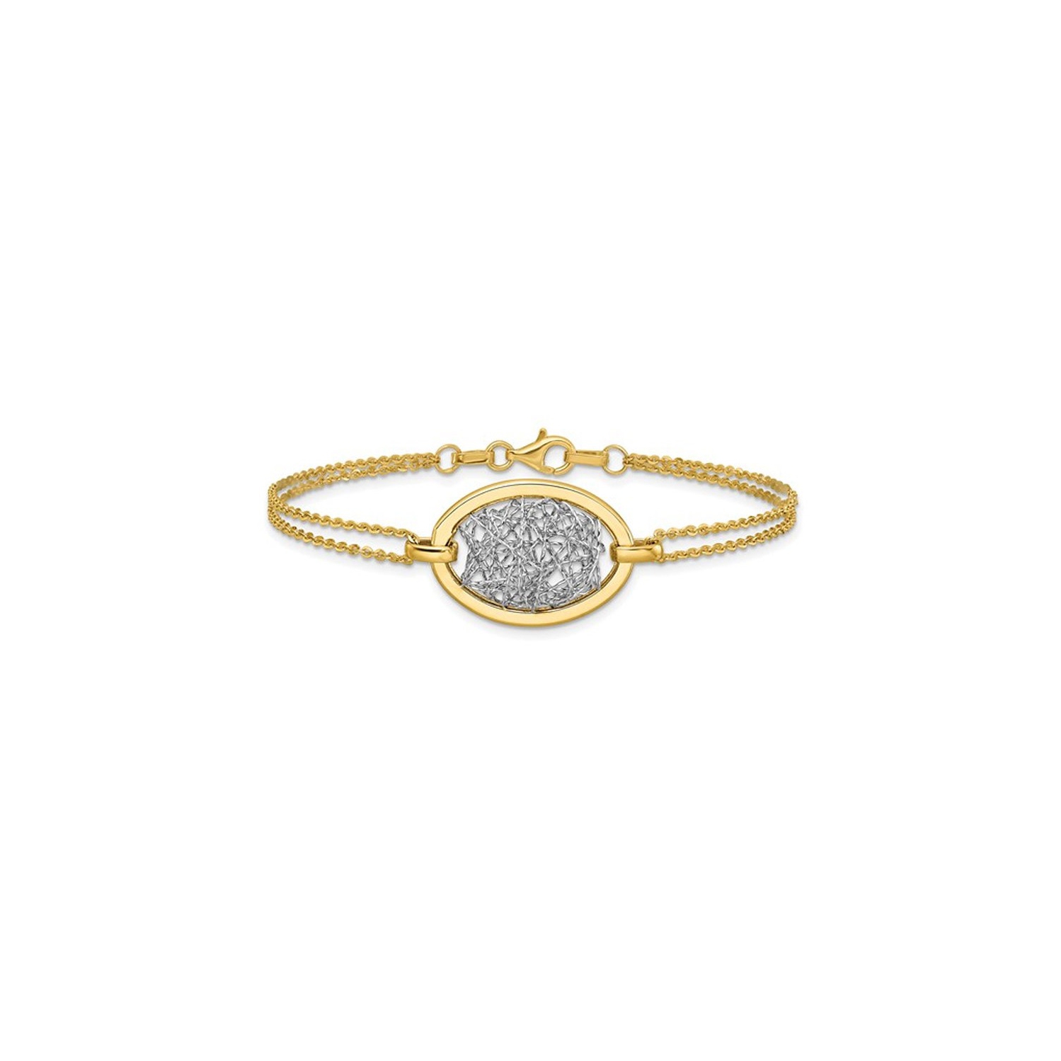 Bracelet ovale à deux rangs en or jaune et blanc 14K ct