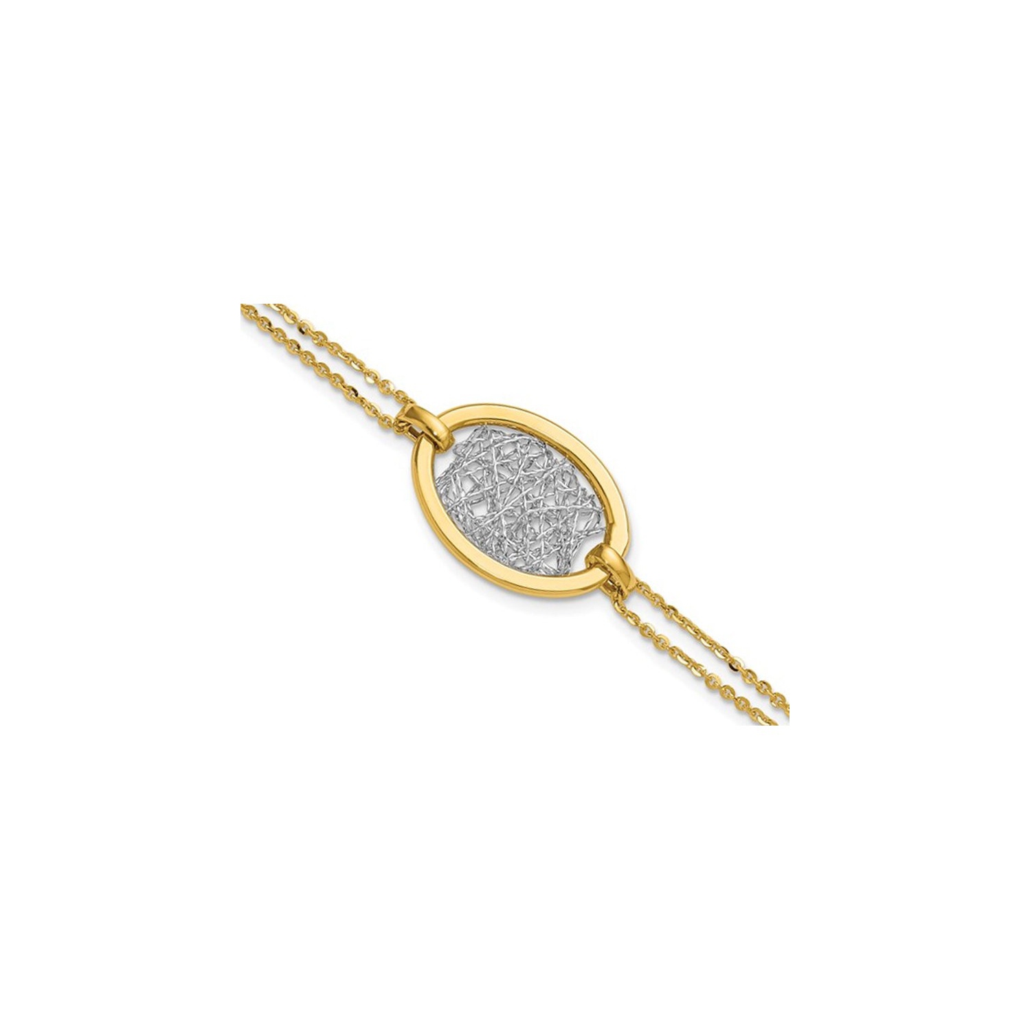 Bracelet ovale à deux rangs en or jaune et blanc 14K ct