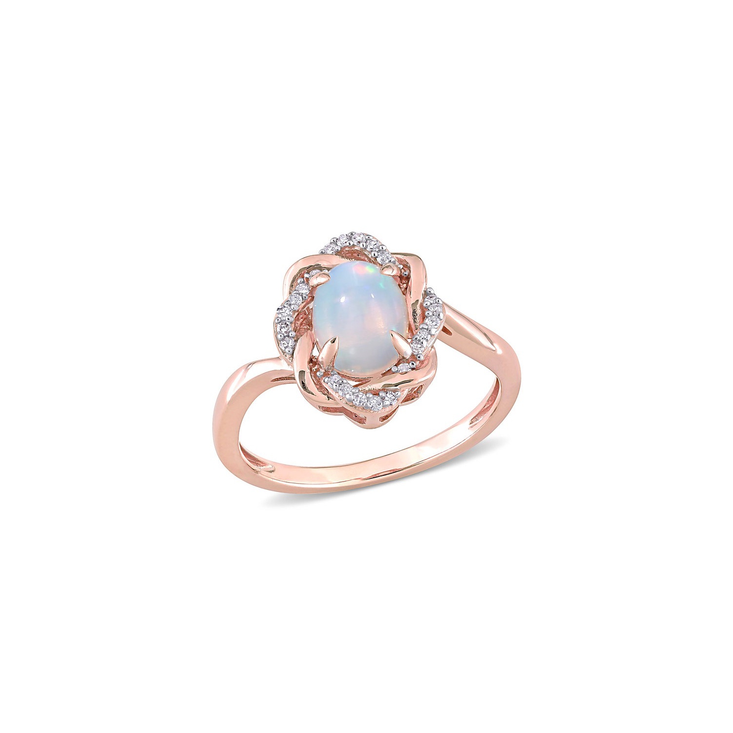 3/4 Carat Blue Opal Halo Ring in 10K Rose Pink Gold with Diamonds