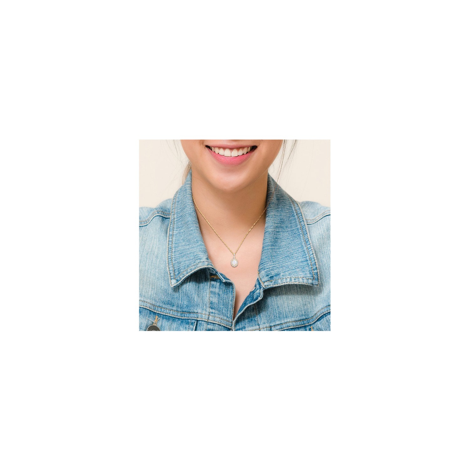 1.47 Carat Opal and White Topaz Halo Pendant Necklace in 14K Yellow Gold with Chain