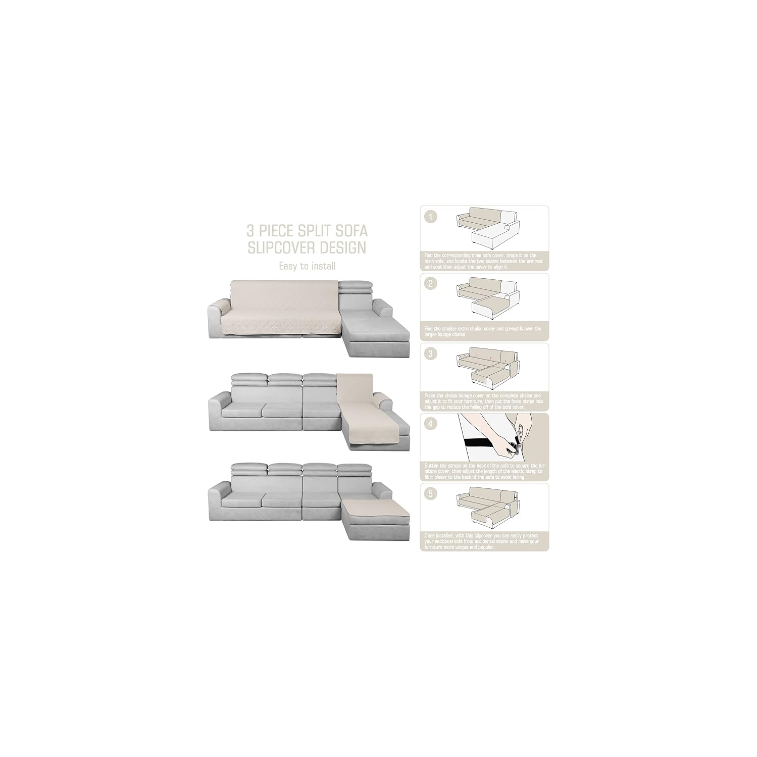 Refurbished - TAOCOCO 100% Waterproof Sectional Couch Covers L Shaped Sofa Covers