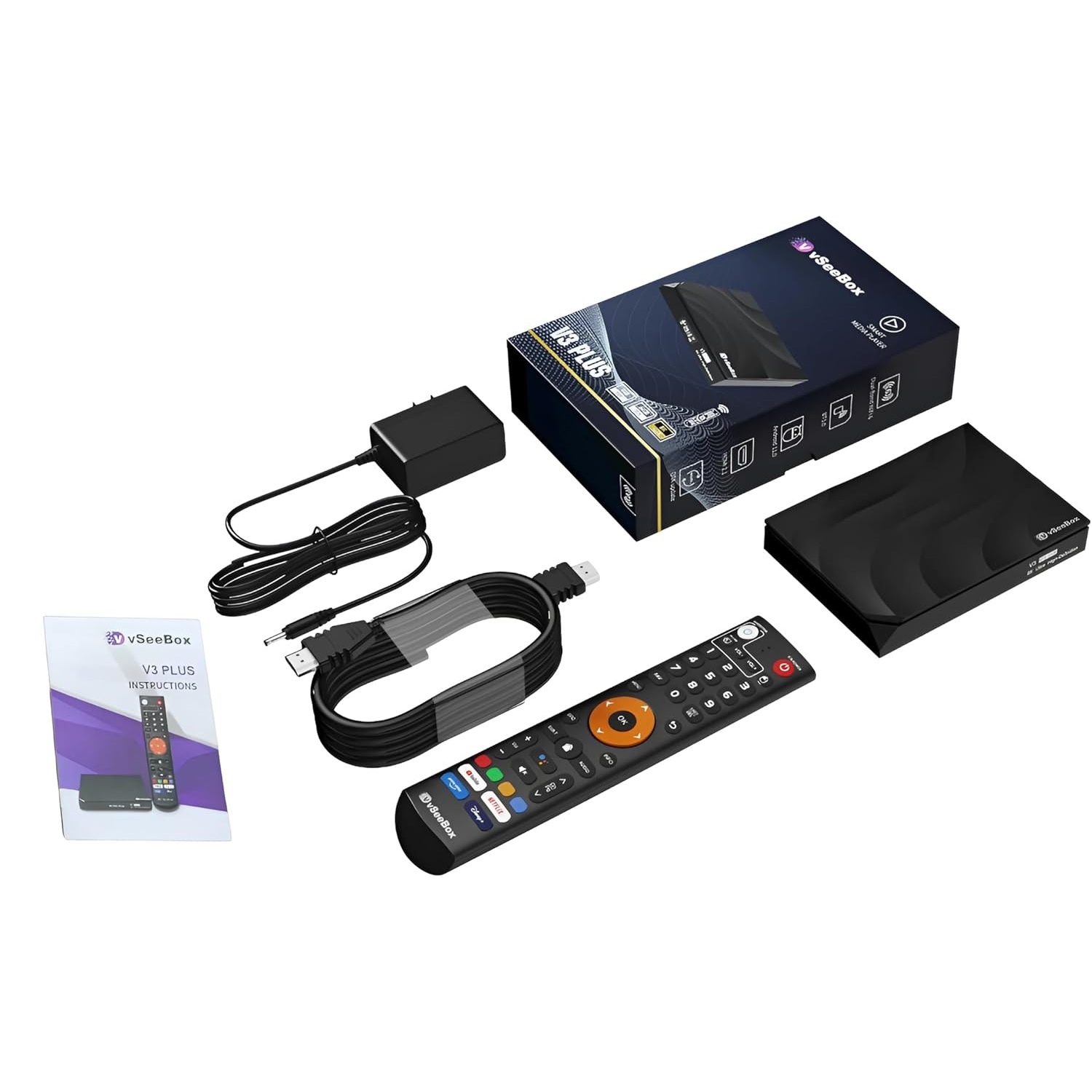 vSeeBox V3 Plus Streamer, Newest 2024 Model Upgraded from V3 Pro. Dual Band WiFi 6. Powerful Quad Core CPU 64 Bit ARm Cortex - A53. 4GB 64GB