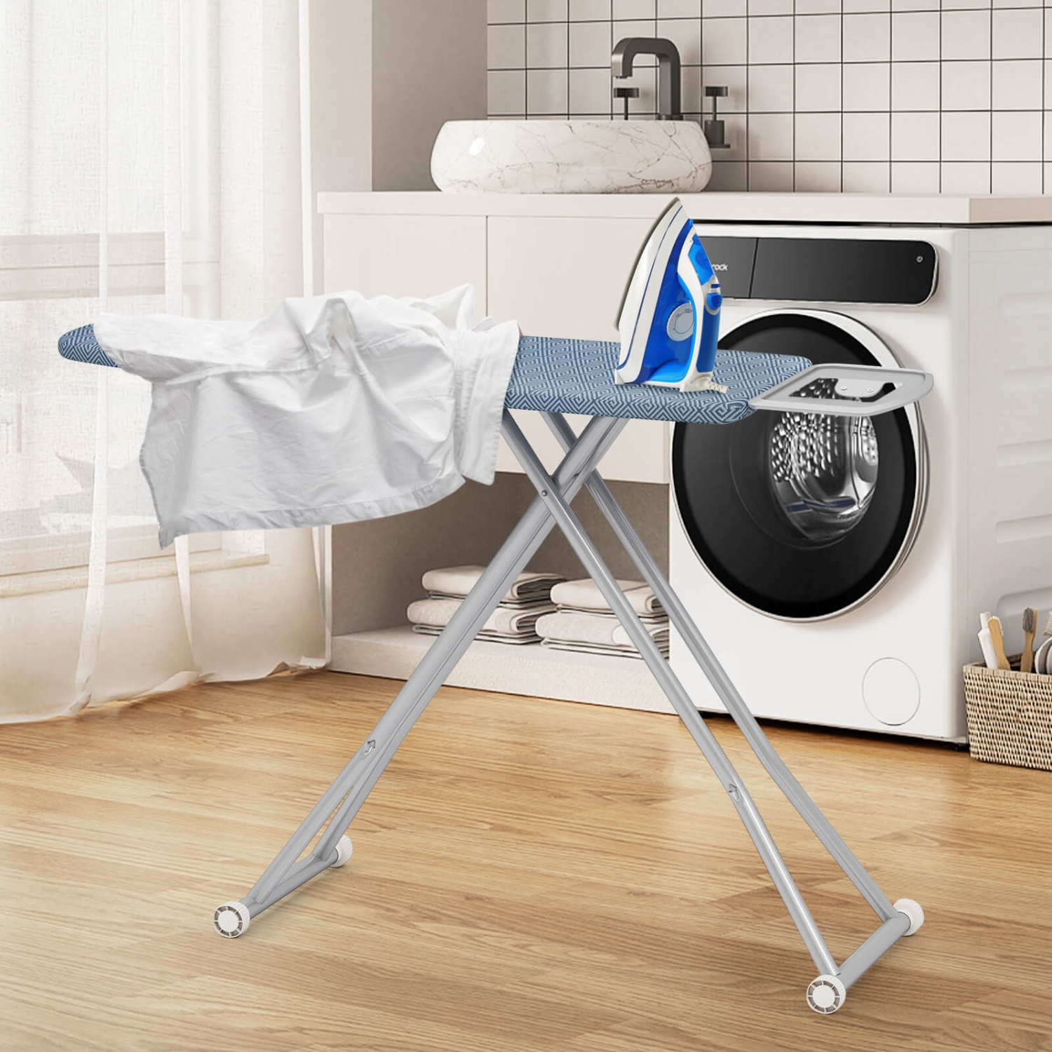 Costway Foldable Ironing Board with 7 Adjustable Heights Heat & Scorch Resistant Fabric