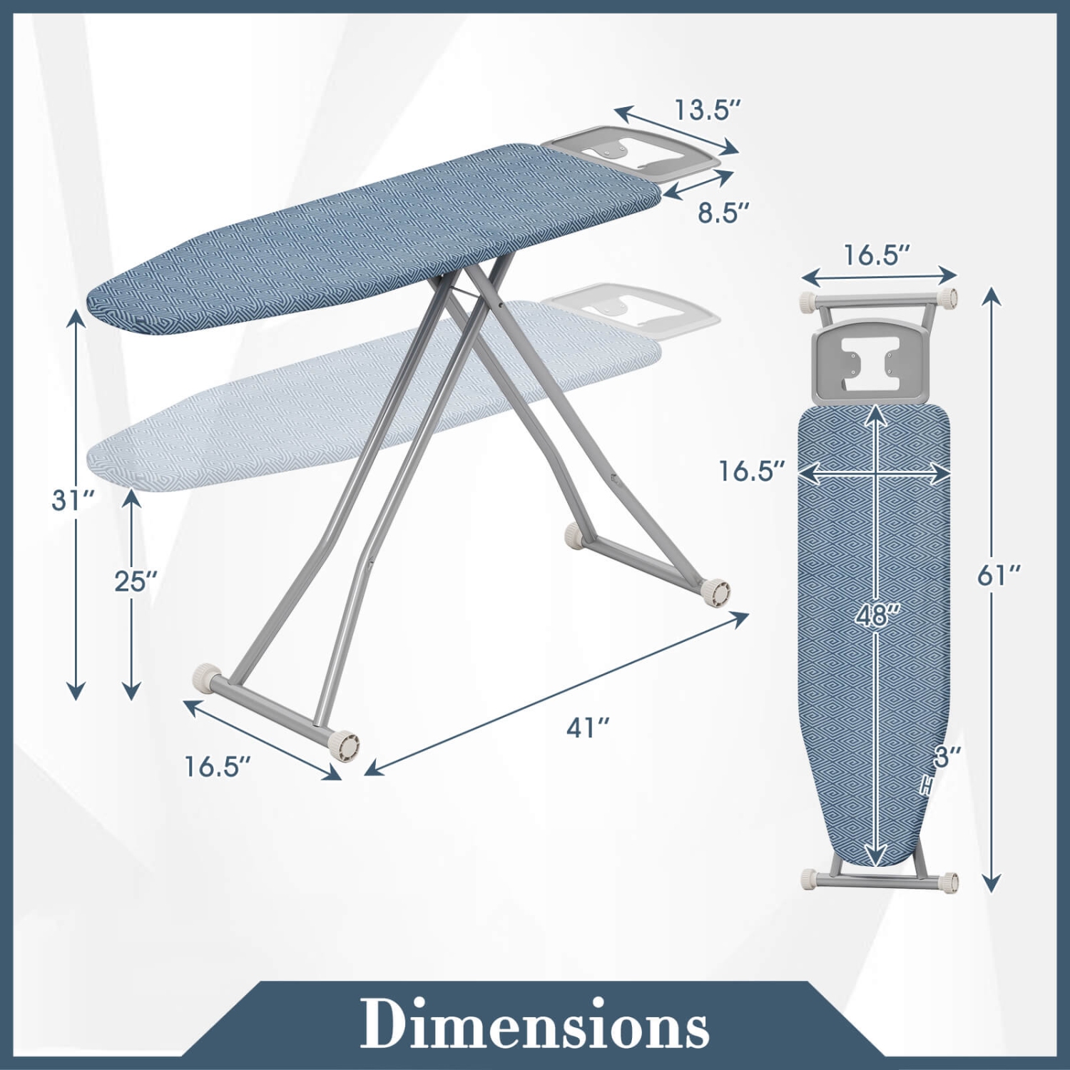 Costway Foldable Ironing Board with 7 Adjustable Heights Heat & Scorch Resistant Fabric