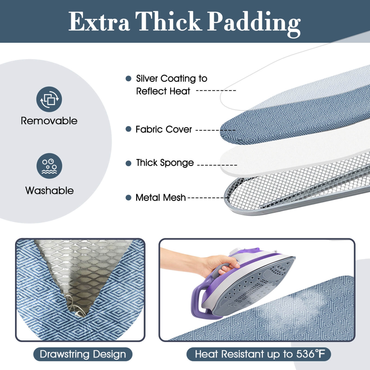 Costway Foldable Ironing Board with 7 Adjustable Heights Heat & Scorch Resistant Fabric