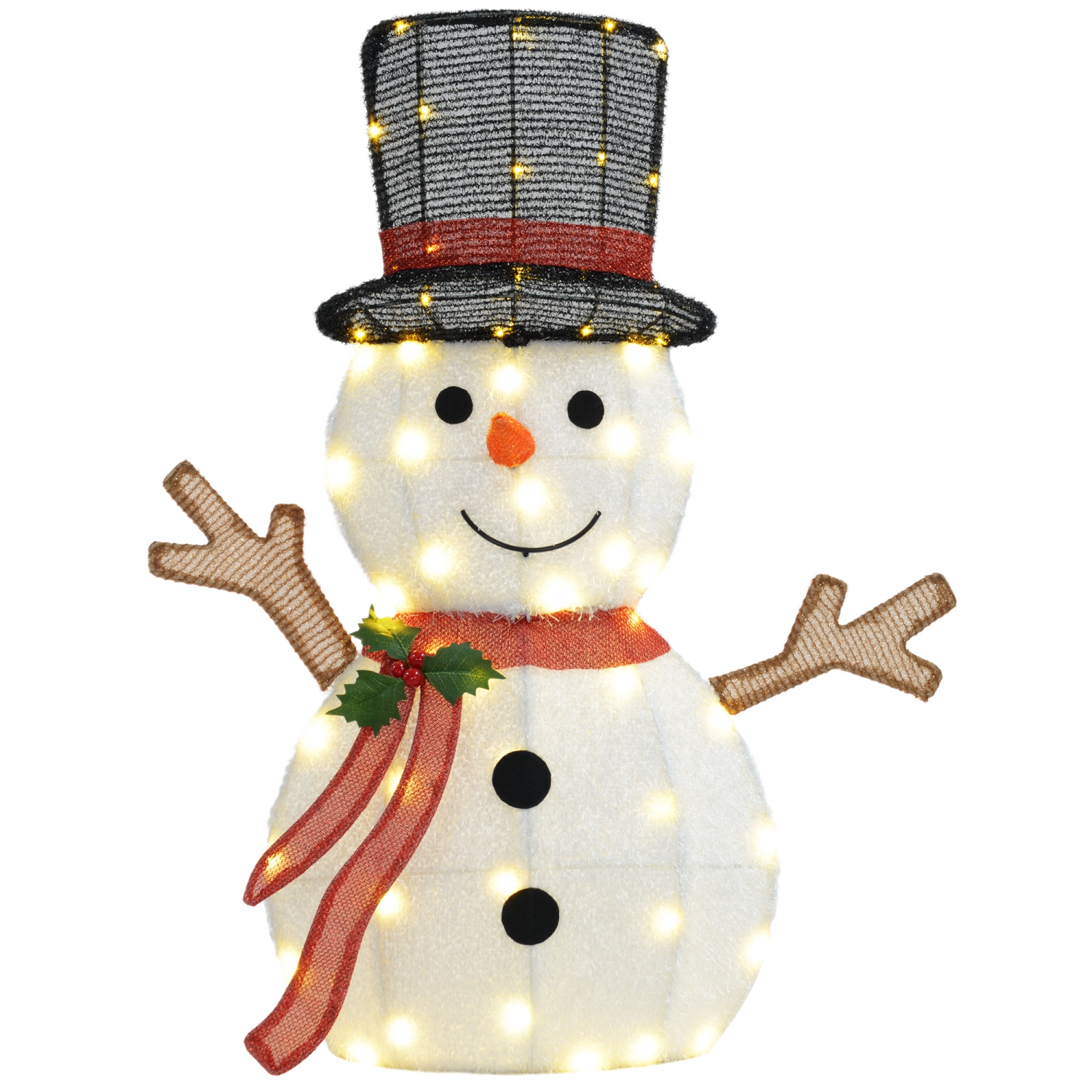 Bonhomme de neige illuminé Outsunny, 2,5FT bonhomme de neige lumineux avec 56 lumières à DEL, piquets, attaches pour intérieur, extérieur, cour,