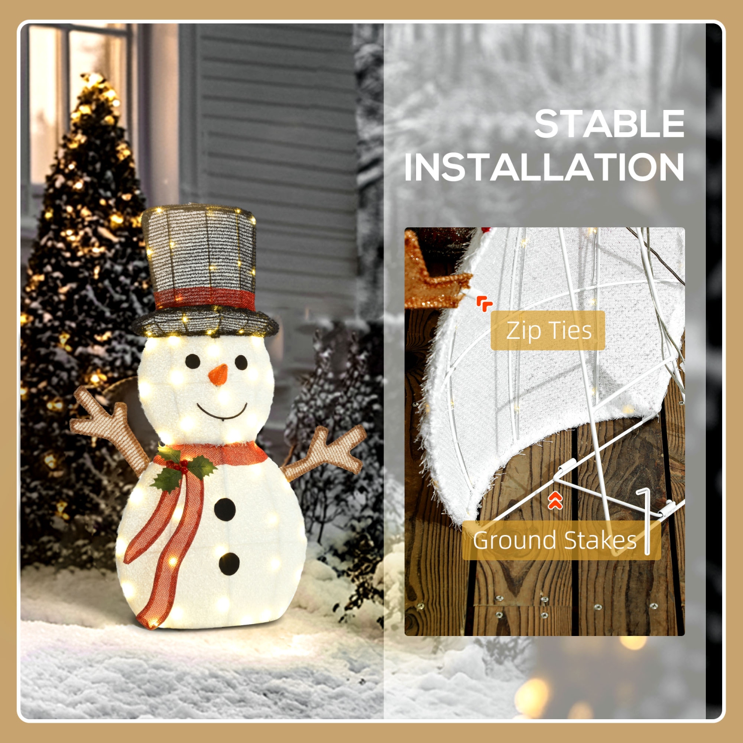 Bonhomme de neige illuminé Outsunny, 2,5FT bonhomme de neige lumineux avec 56 lumières à DEL, piquets, attaches pour intérieur, extérieur, cour,