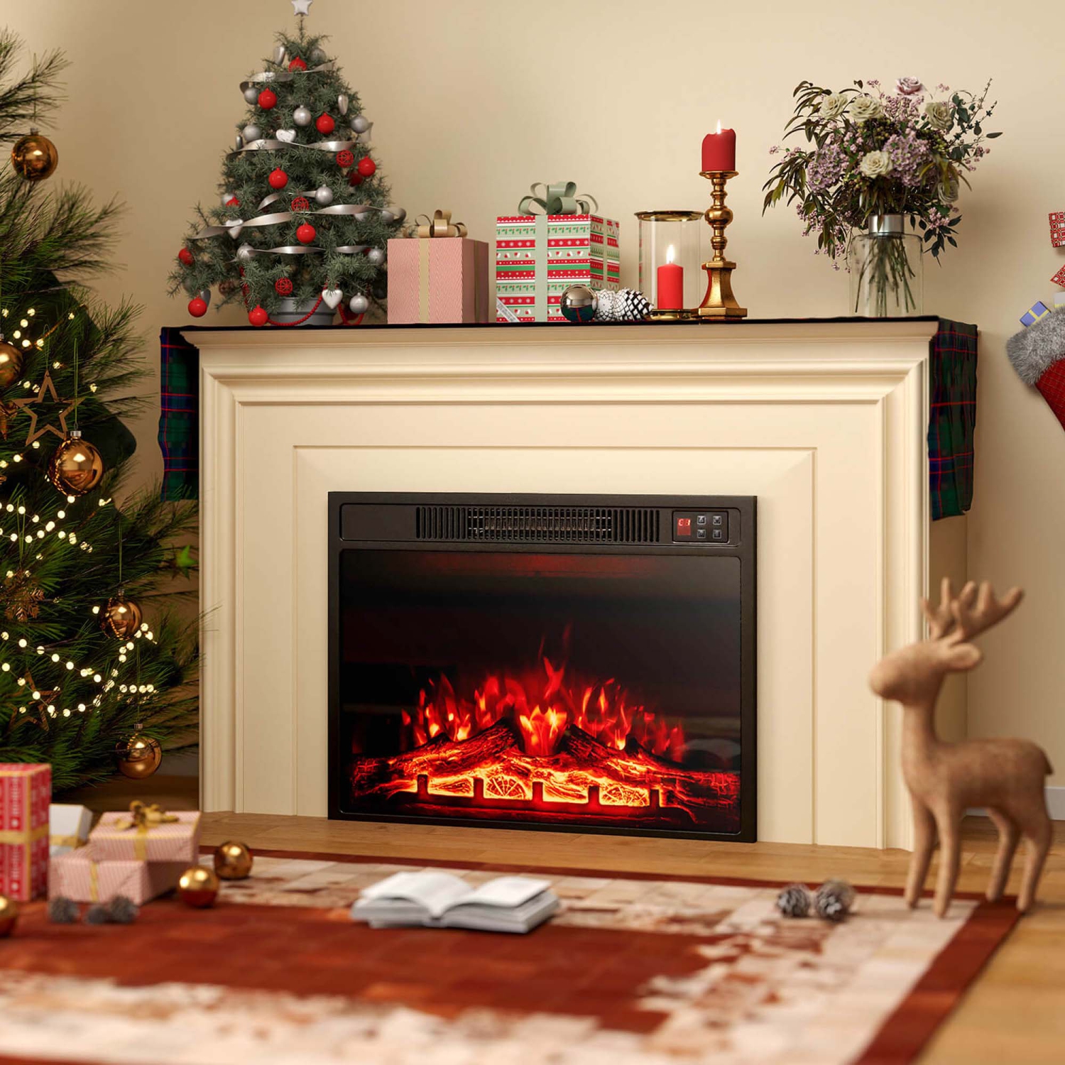 Costway 23" Electric Fireplace Insert with Remote Control Adjustable Flame Color Brightness