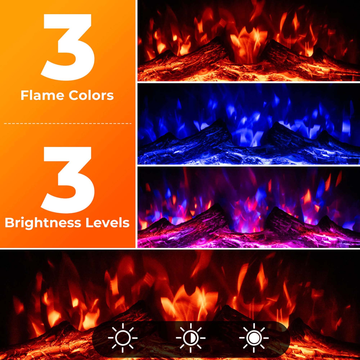 Costway 23" Electric Fireplace Insert with Remote Control Adjustable Flame Color Brightness