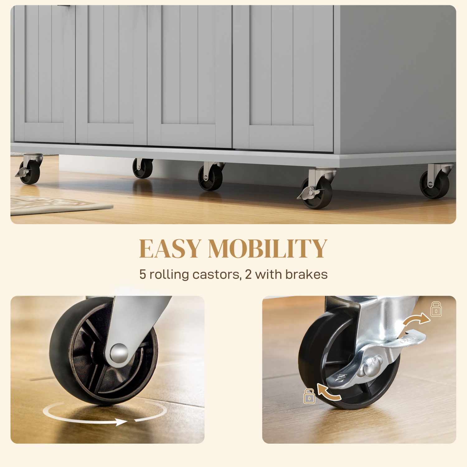 HOMCOM Kitchen Island with Storage, Rolling Kitchen Cart with Rubberwood Top, Drawer, Spice Rack, Towel Rack, Storage Cabinet with Inner Adjustable