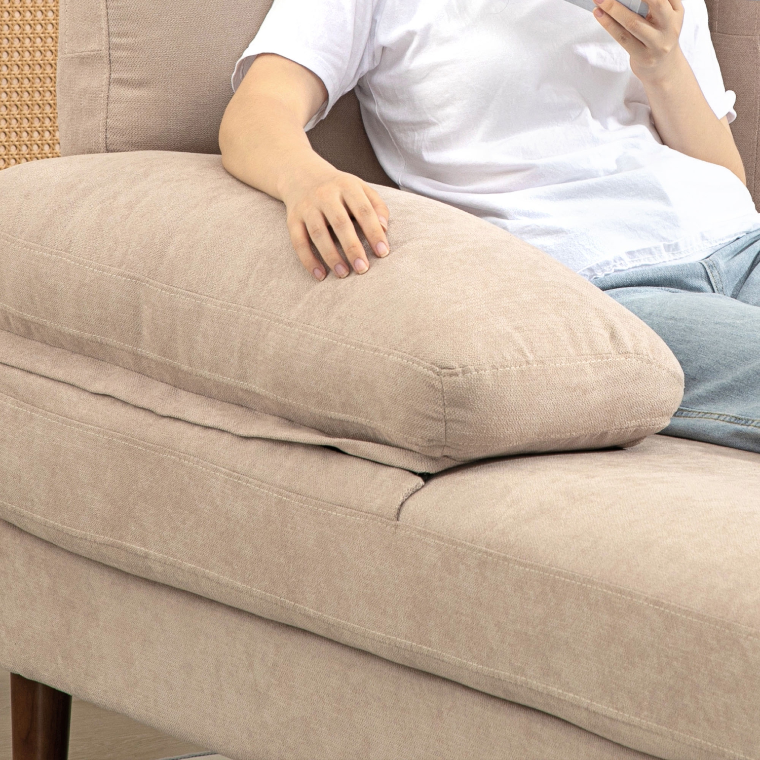 HOMCOM – Sofa modulaire en coin 4 places avec chaise longue double, canapé moderne en U avec pattes et accoudoirs en bois, canapé en tissu pour