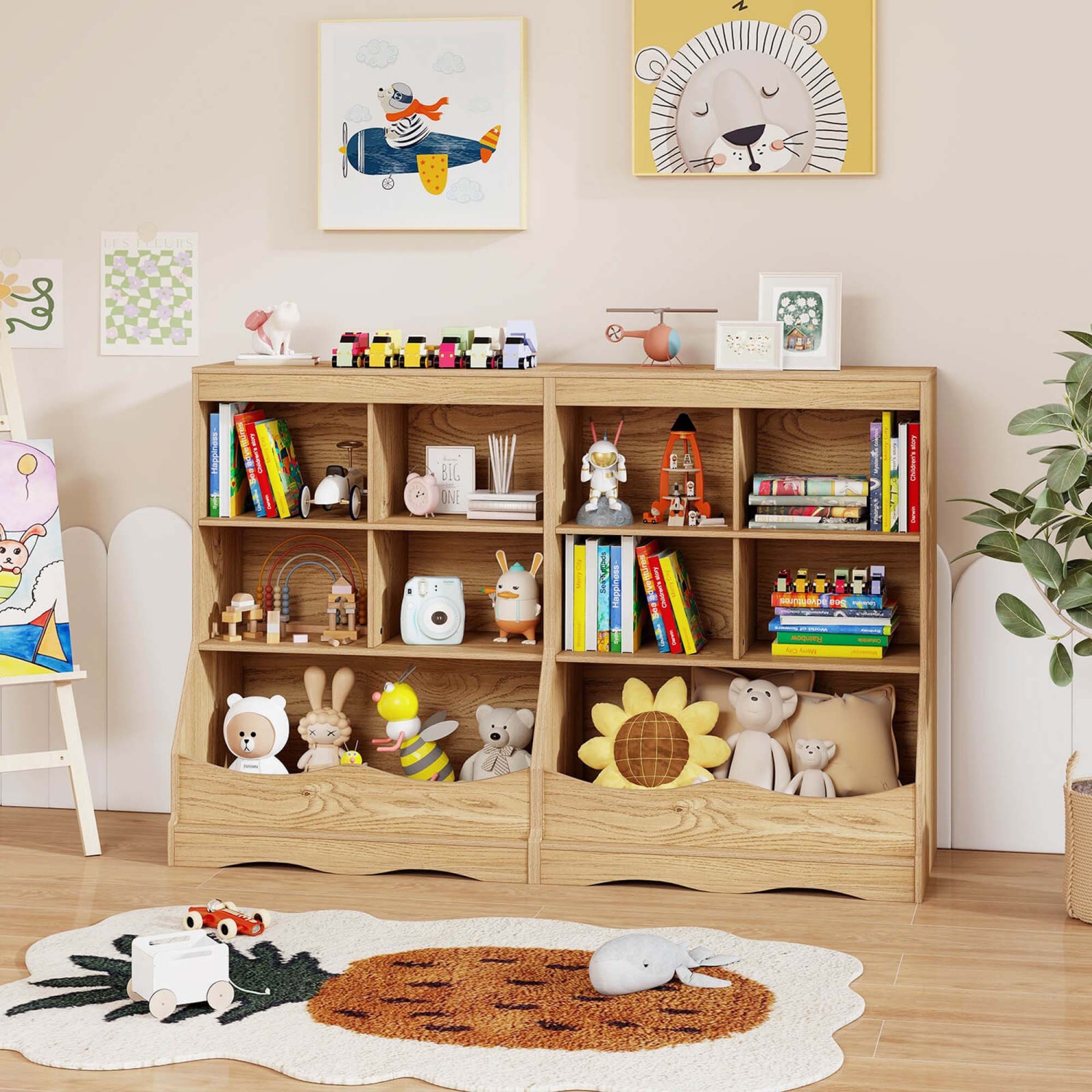Costway 3-Tier Children's Multi-Functional Bookcase Toy Storage Bin Floor Cabinet