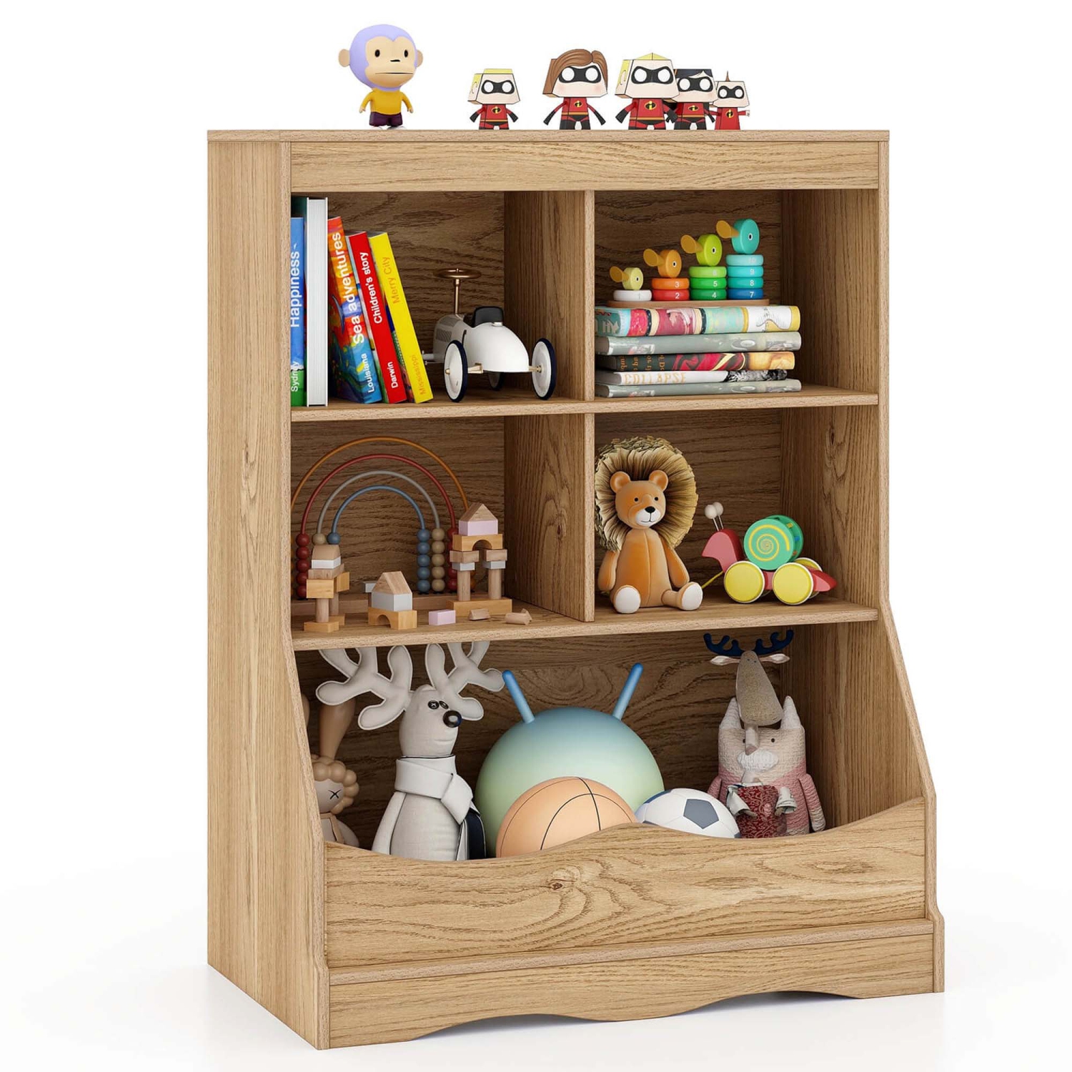 Costway 3-Tier Children's Multi-Functional Bookcase Toy Storage Bin Floor Cabinet